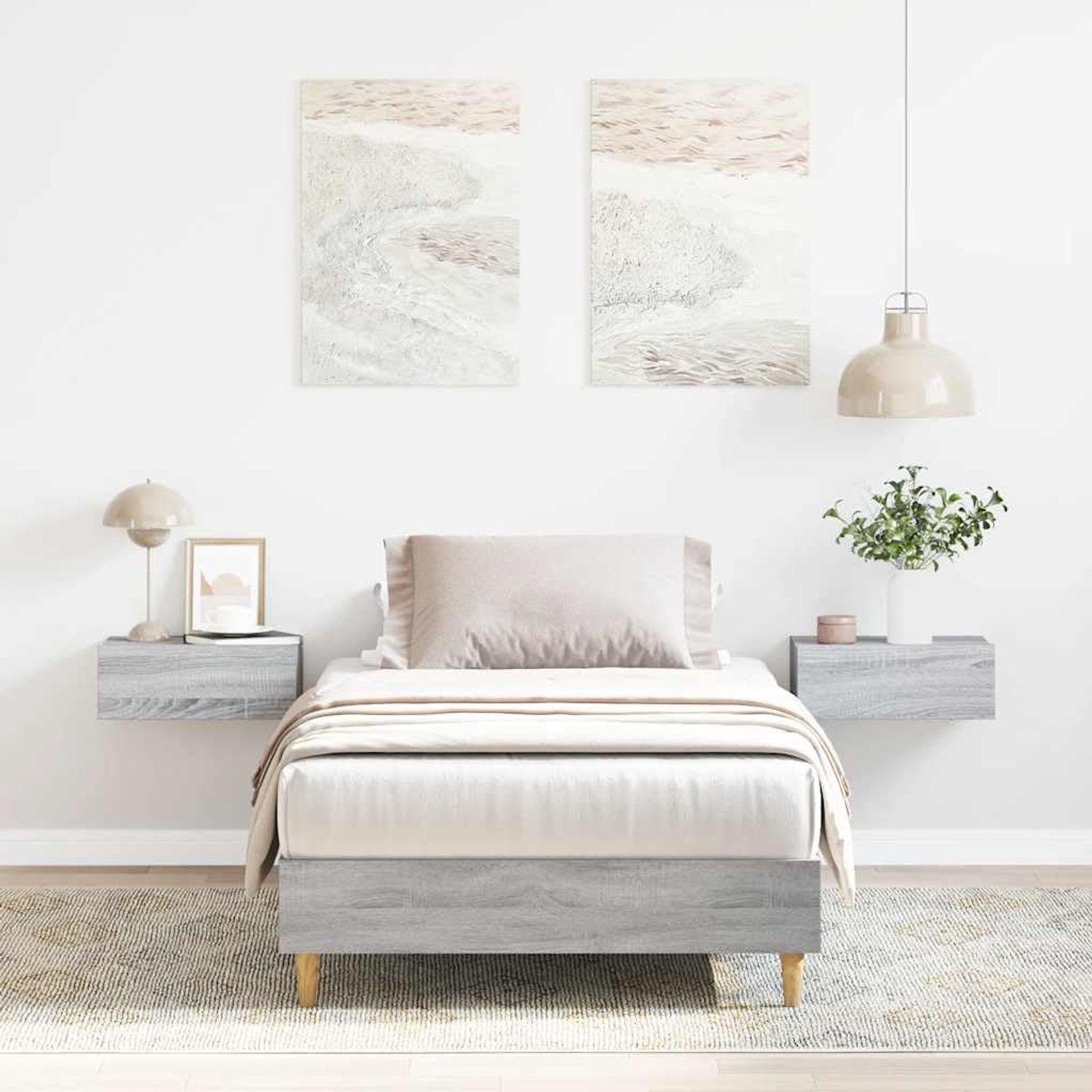 Spaanplaat lattenbodem slaapkamerbed grijs sonoma 100x200 cm