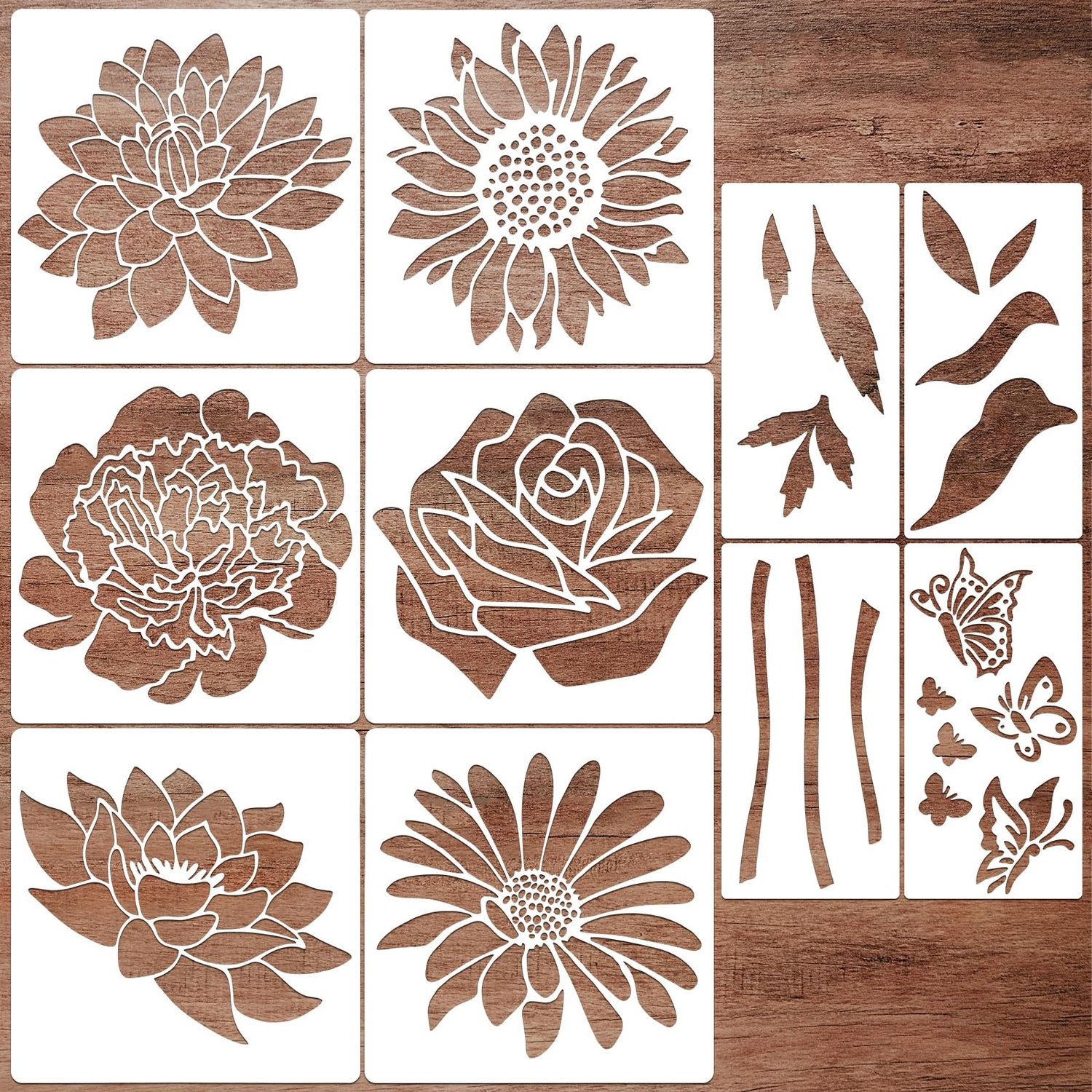 10 Stuks Grote Bloemen Sjablonen voor Schilderen