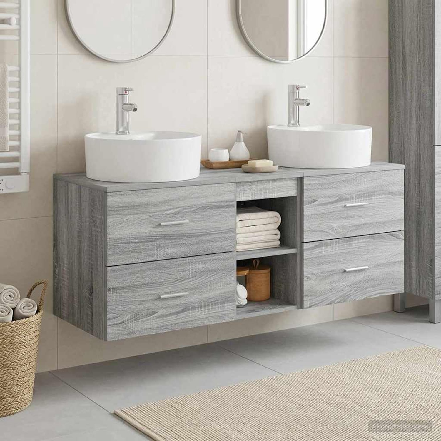 Badkamerkastset 3 STK. Grijs Sonoma 49,5 x 44,5 x 65 cm