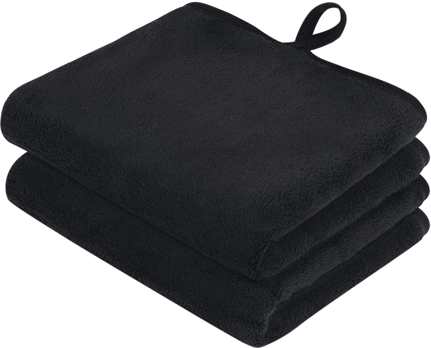 2-Pack Microvezel Handdoeken met Ophanglus, Zwart