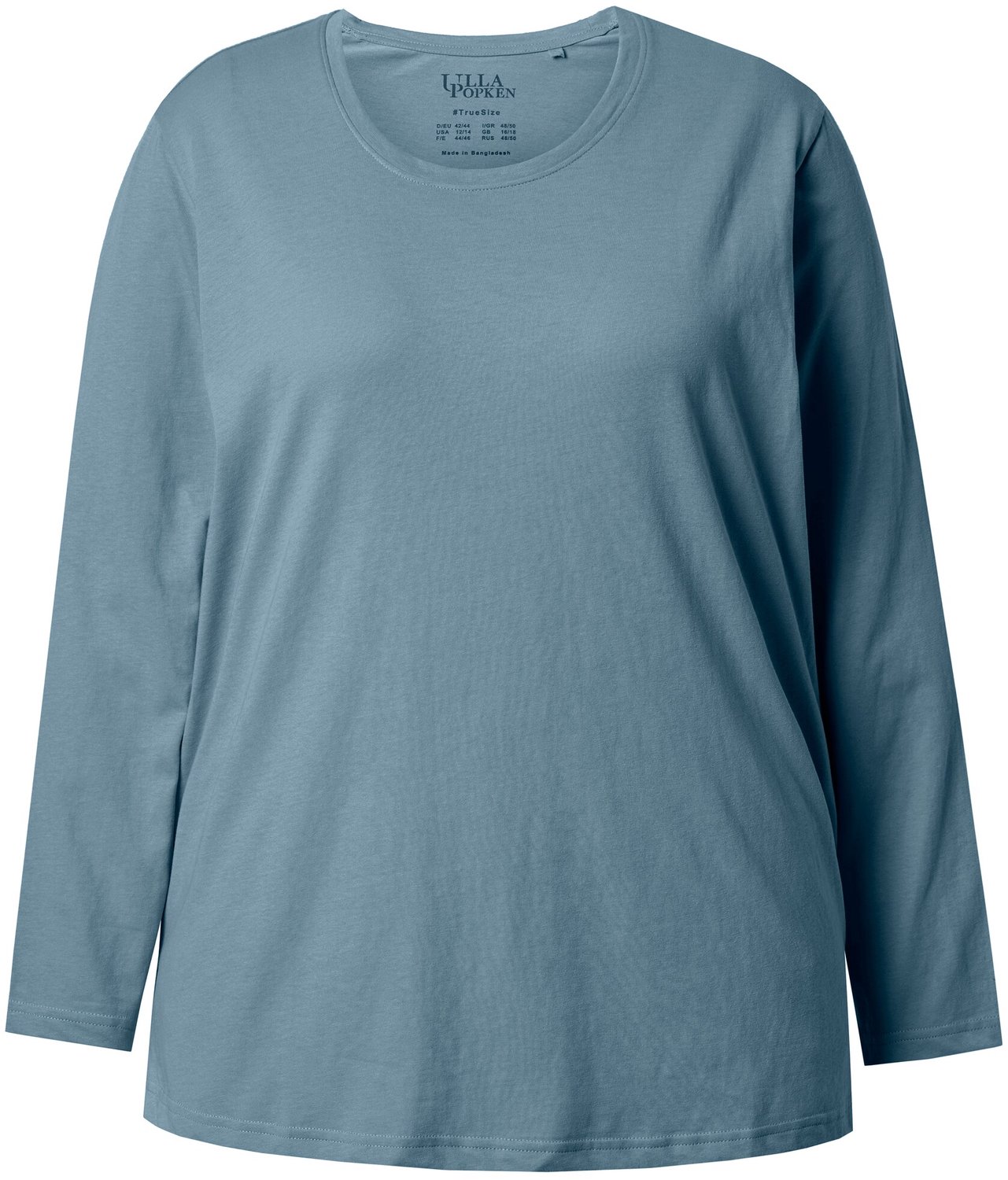 Ulla Popken - Dames - Shirt relaxed ronde hals lange mouwen - Blauw - Maat 54+