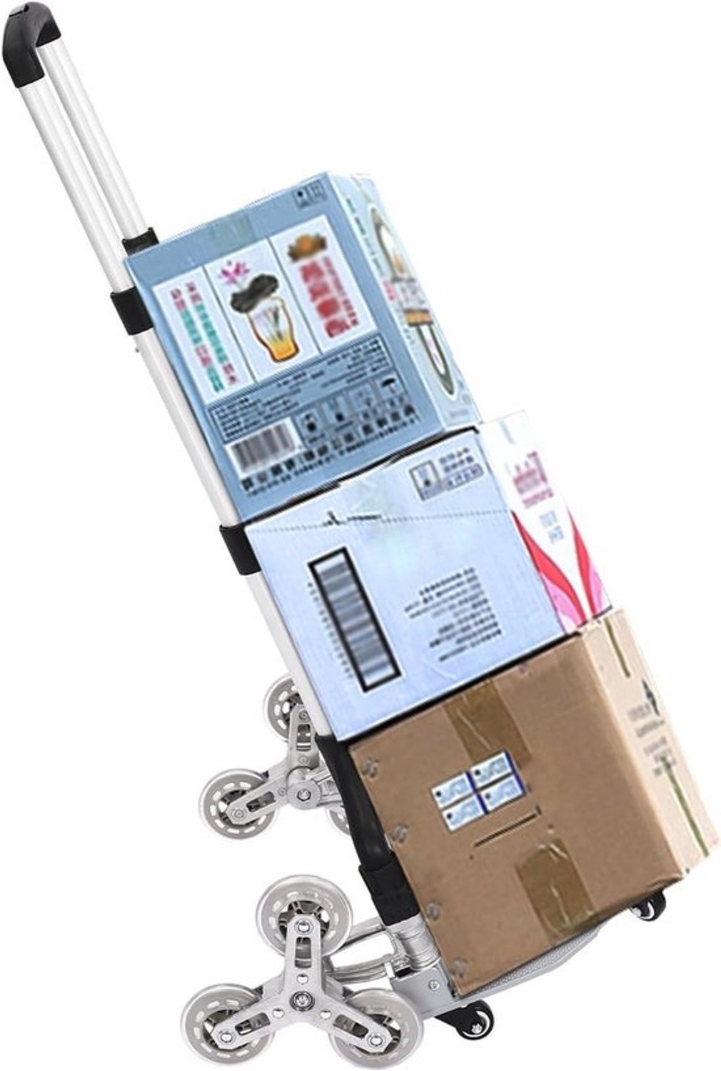 Handbagage trolley - Opvouwbare transportwagen - Goederen verplaatsen - 6 wielen als trapklimmer - 70 kg - Zwart/Zilver