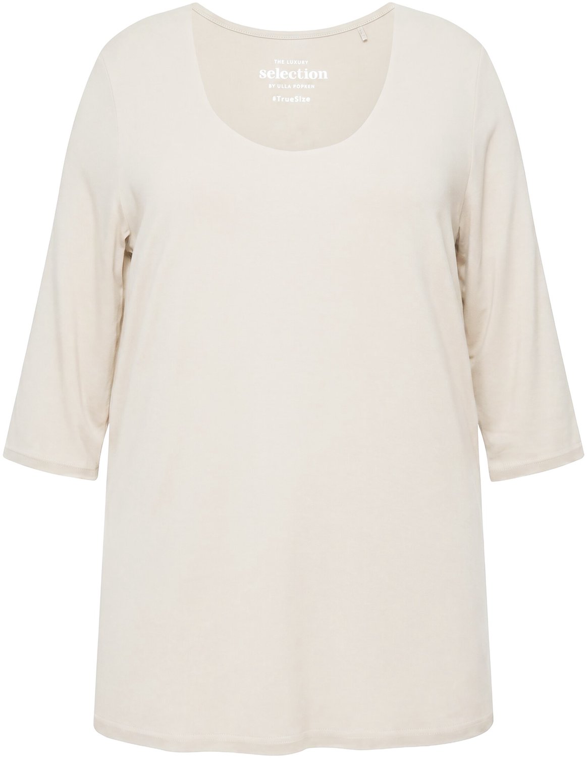 Ulla Popken - Dames - Shirt diepe ronde hals 3/4-mouw - Nevelgrijs - Maat 54+