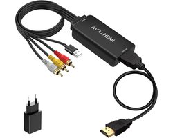 Naar HDMI-converter, 1080p composiet CVBS AV naar HDMI video audio converter met HDMI-kabel voor PS2 Box SNES N64 VHS VCR videorecorder DVD, ondersteunt PAL/NTSC