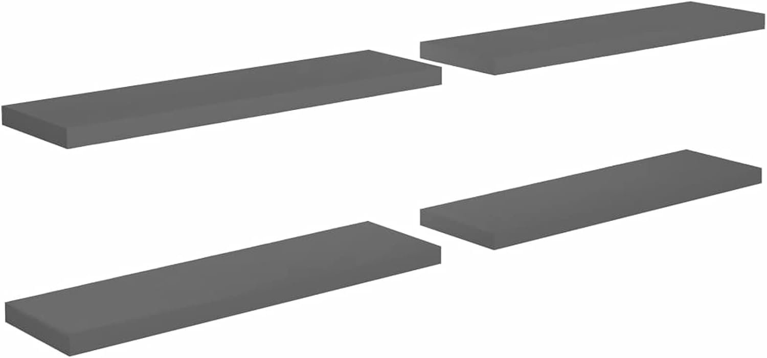 Planken Wandmontage Set van 4, Wandplank Decoratief Opknoping Display Rack 90x23,5x3,8 cm, Hoogglans Grijs