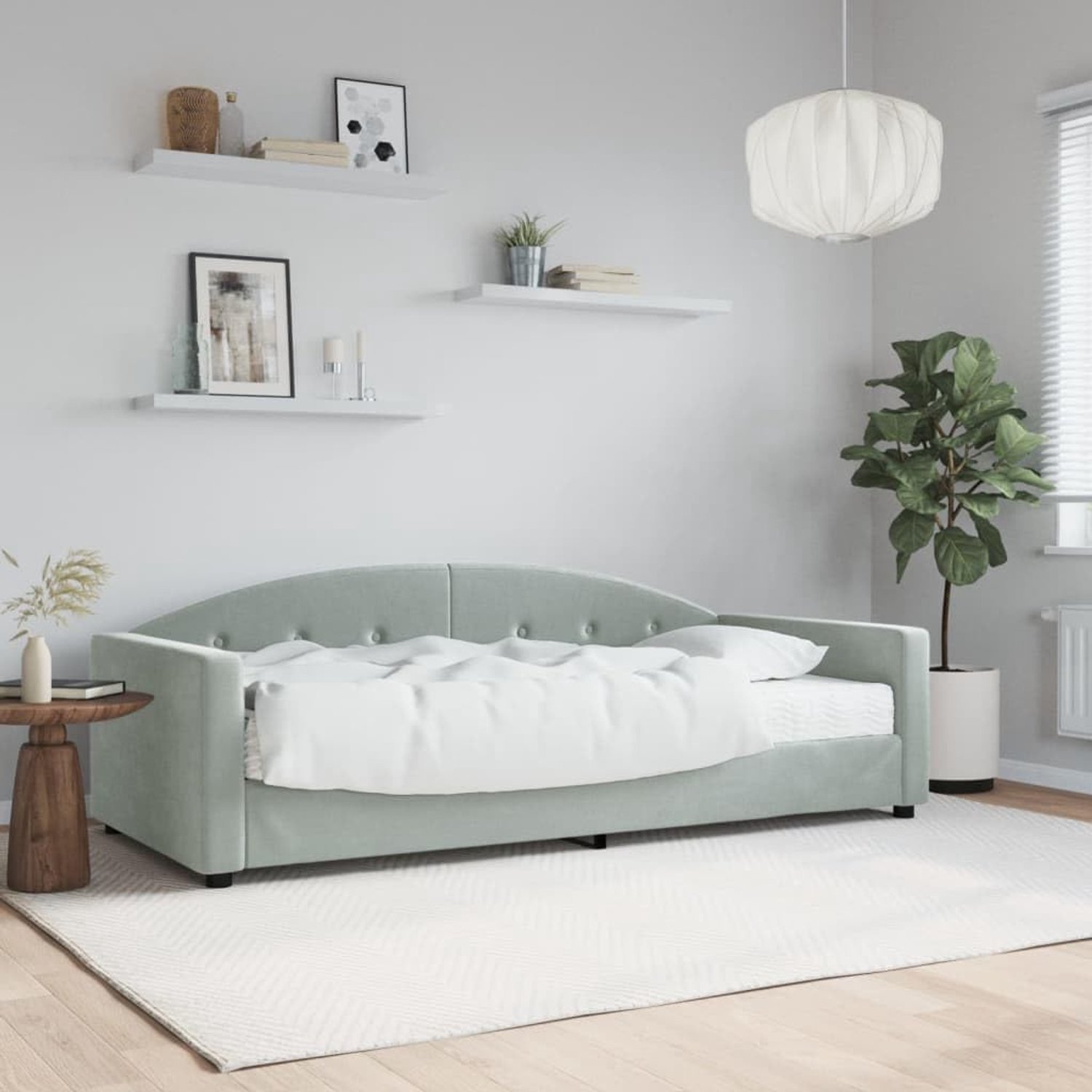 Fluwelen slaapbank 2 in 1 bankbed lichtgrijs 90x190 cm