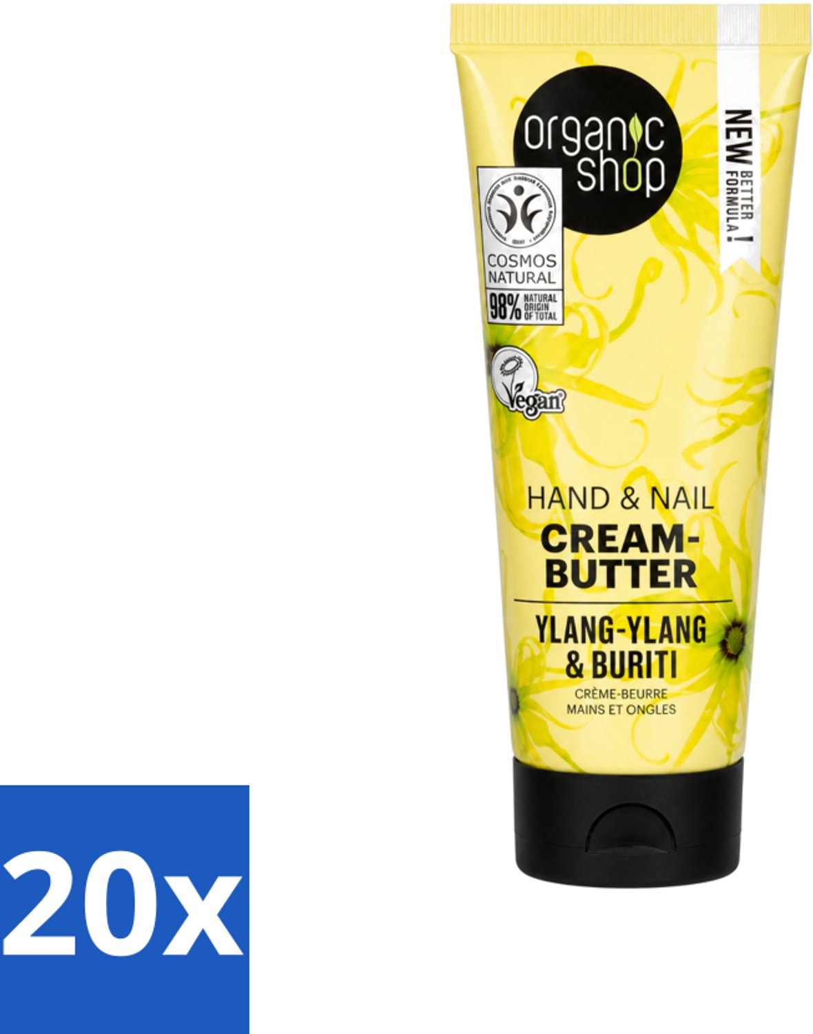 20 x Organic Shop - Ylang-Ylang & Buriti Hand & Nail Cream - Verzachtend en Herstellend - 75 ml - Voordeelverpakking - 20 stuks