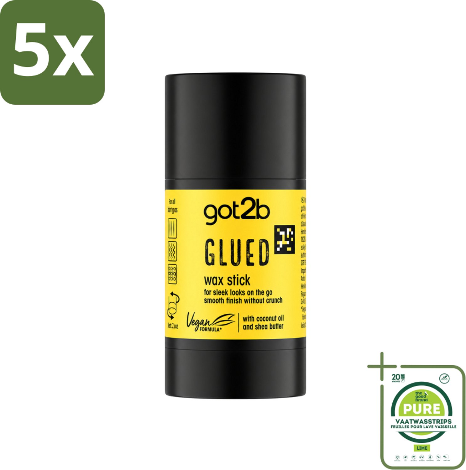 5 x Got2B - Wax Stick - Glued - 50 g - Grootverpakking - Vaatwasstrips - Haartype - Strak Haar - Fixatie - Waxstick - Superglad