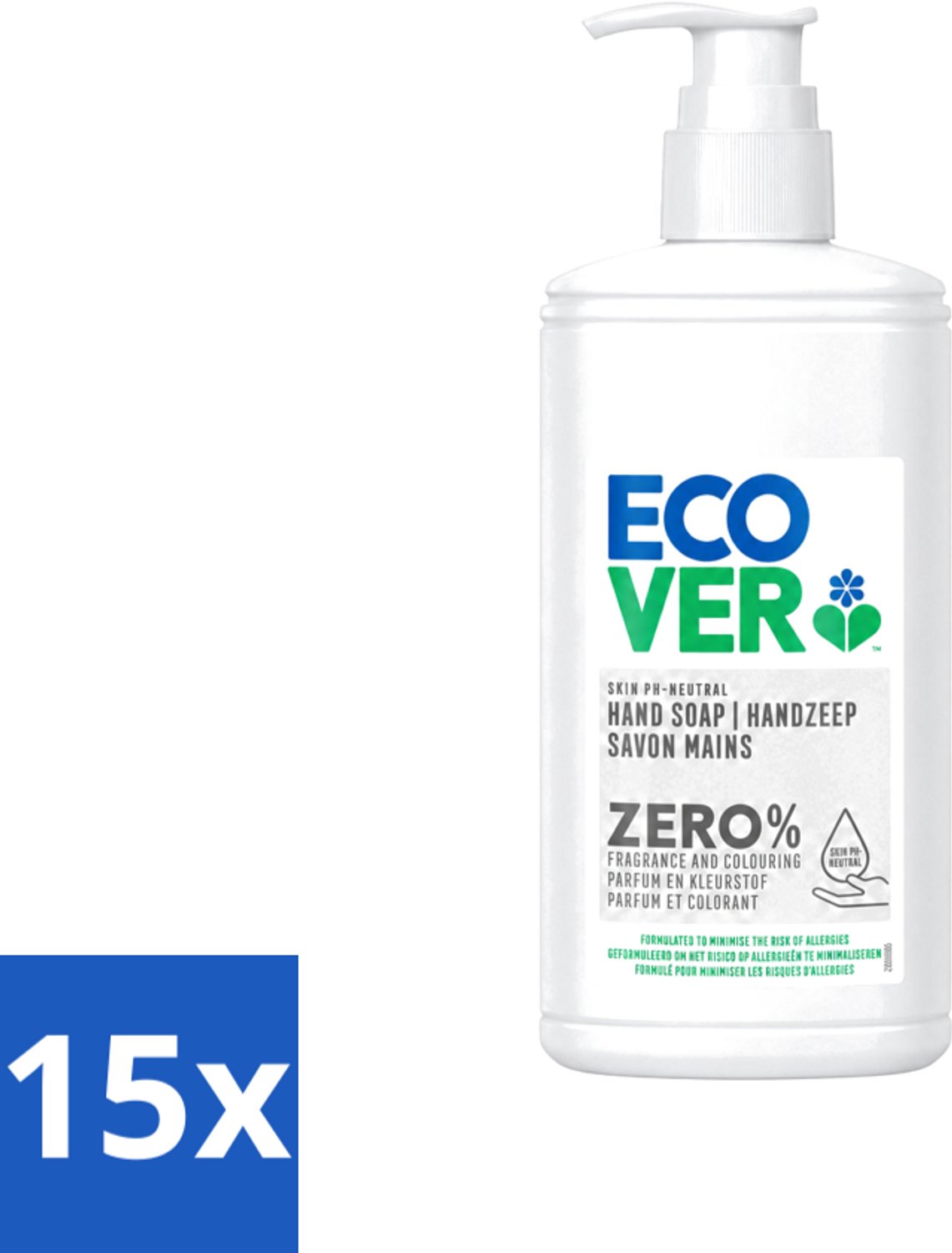 15 x Ecover - Handzeep ZERO - Parfumvrij - 250 ml - Voordeelverpakking - 15 stuks