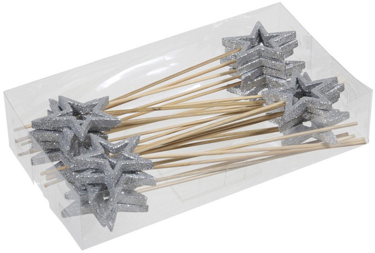 Othmar Decorations Kerststukje 30x stekers zilver - open ster - 6 cm - kerststukje maken - decoratie prikkers