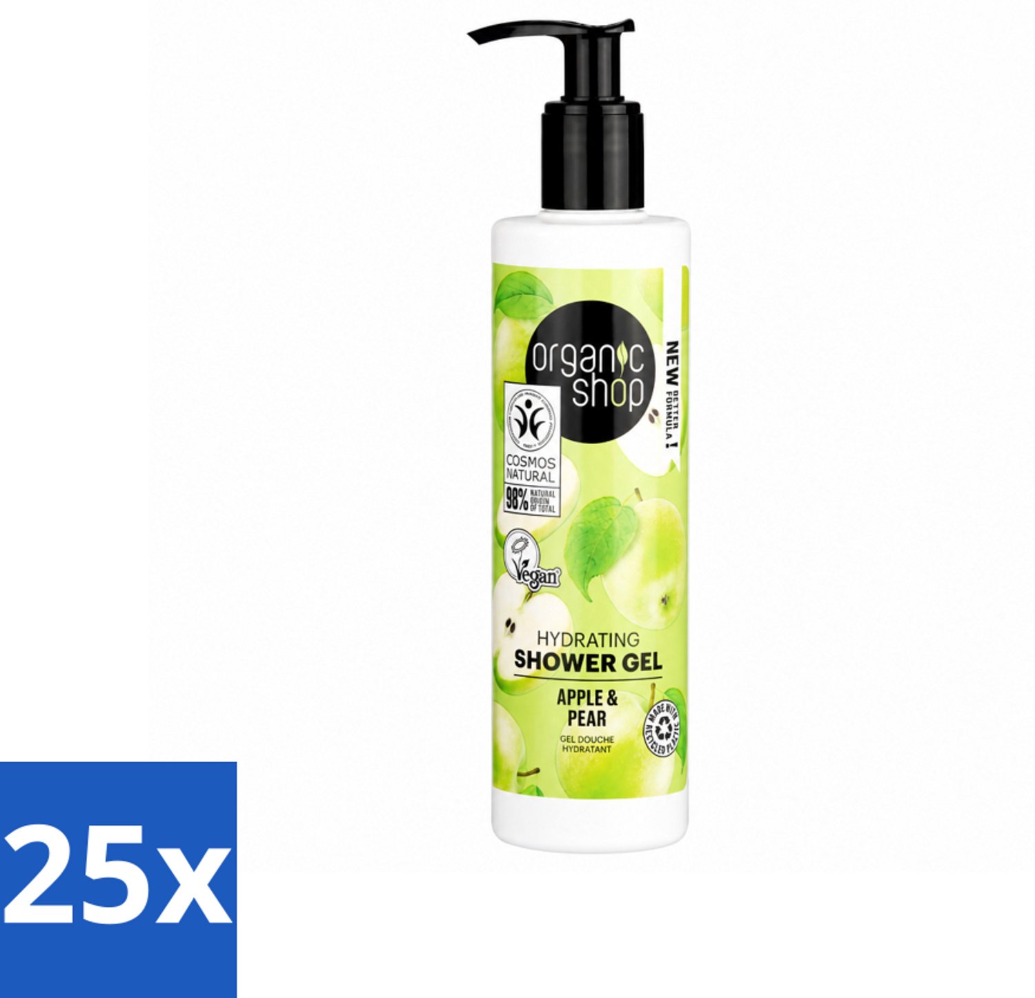 25 x Organic Shop - Douchegel Apple & Pear - Verfrissend en Hydraterend - 280 ml - Voordeelverpakking - 25 stuks