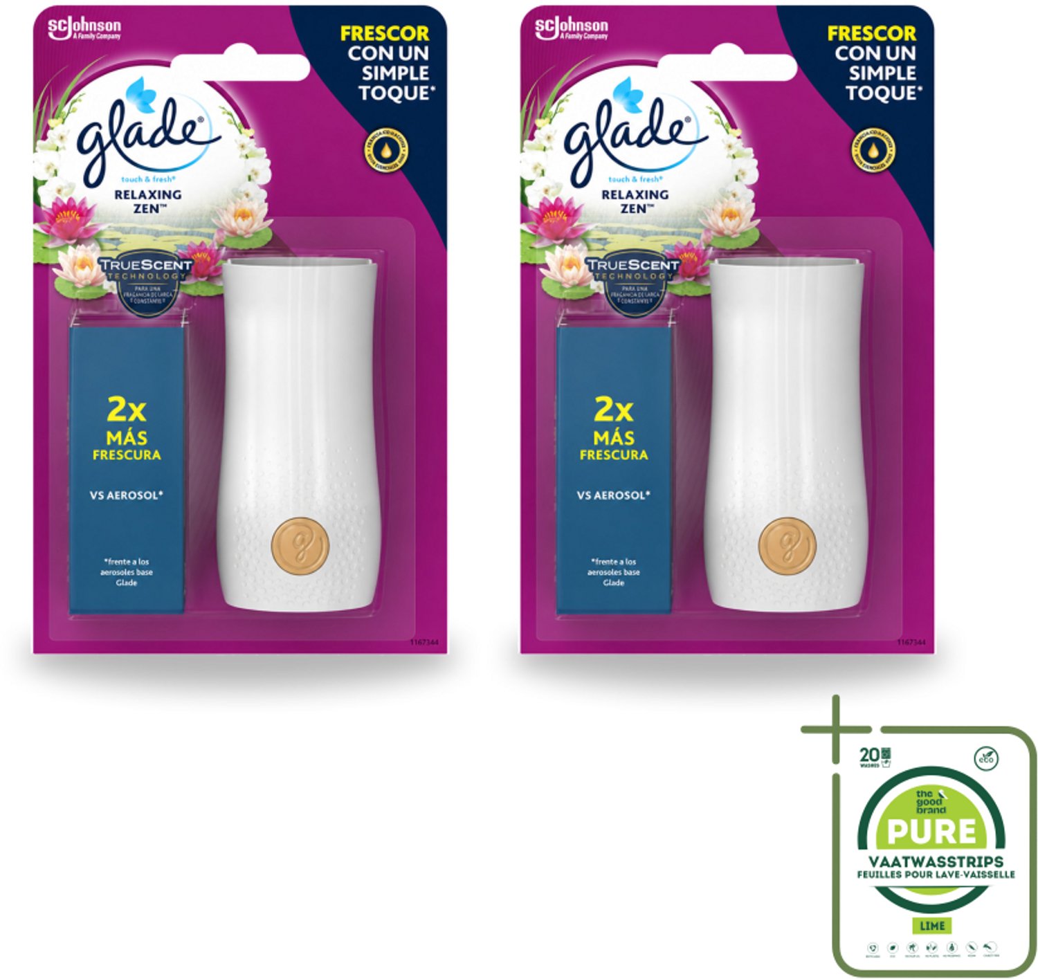 2 x Glade - Touch & Fresh - Relaxing Zen - 10 ml - Grootverpakking - Vaatwasstrips - Ontspanning - Frisse Geur - Rust - Harmonie - Geurhouders