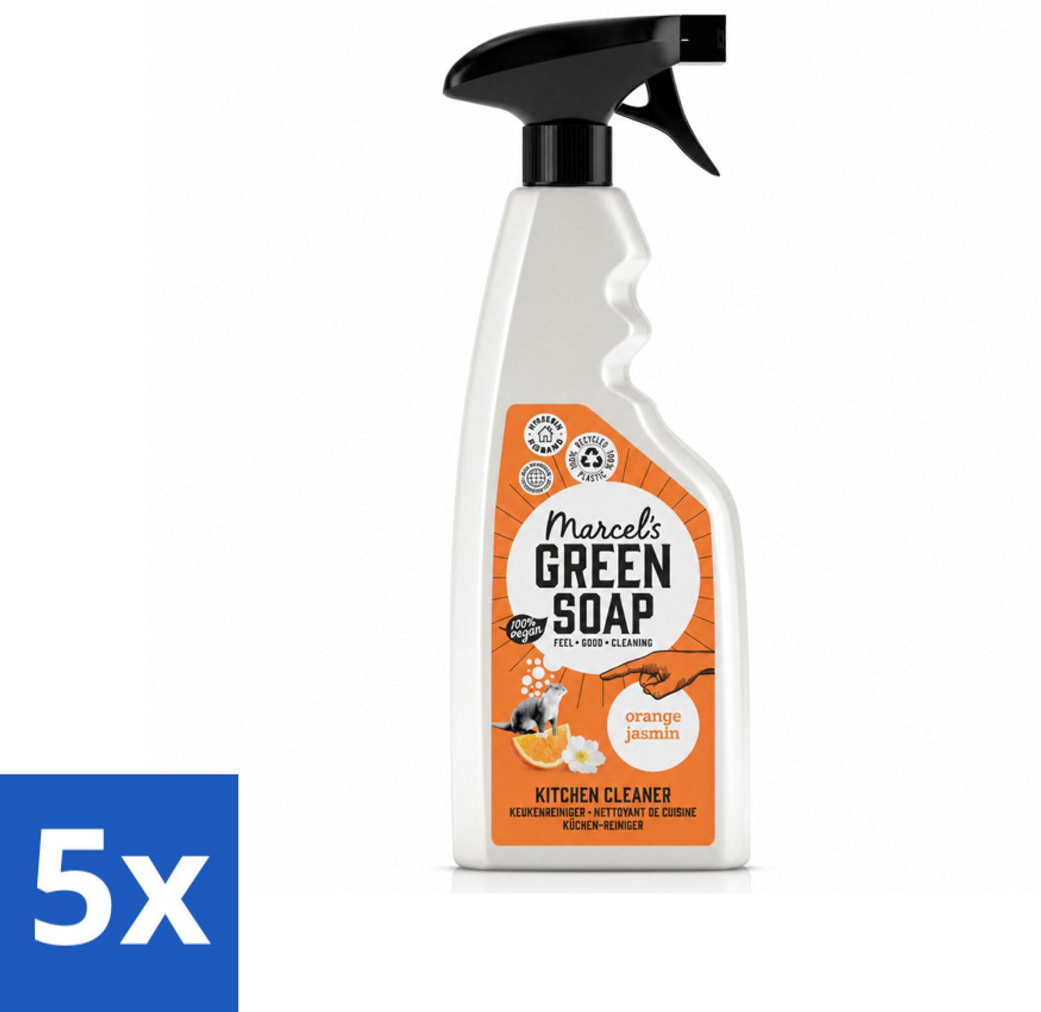 5 x Marcel's Green Soap - Keukenreiniger - Sinaasappel & Jasmijn - Tegen vet & vuil - 500 ml - Voordeelverpakking - 5 stuks