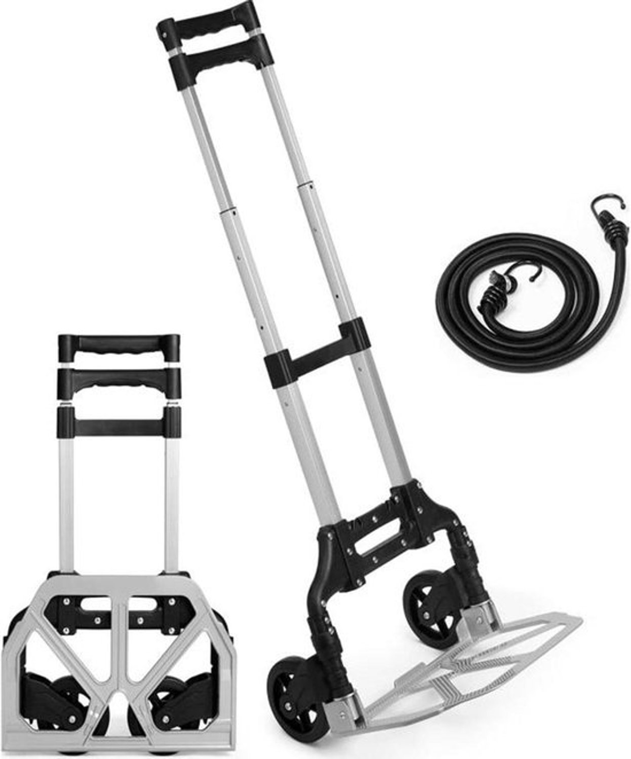 Opvouwbare steekwagen - Aluminium karretje - Goederen vervoeren - Verstelbare handgreep - 80 kg laadvermogen - Aluminium
