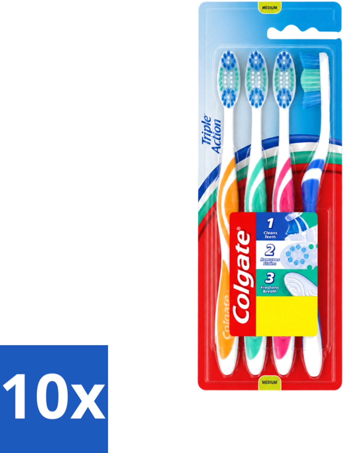 10 x Colgate - Tandenborstels - Triple Action - Medium - 4 borstels - Voordeelverpakking - 10 stuks