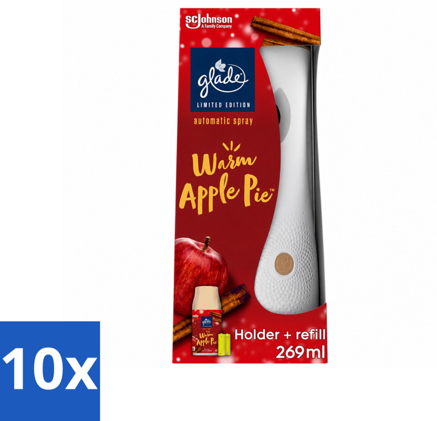 10 x Glade - Houder Automatische Spray - Warme Appeltaart Limited Edition - 269 ml - Voordeelverpakking - 10 stuks