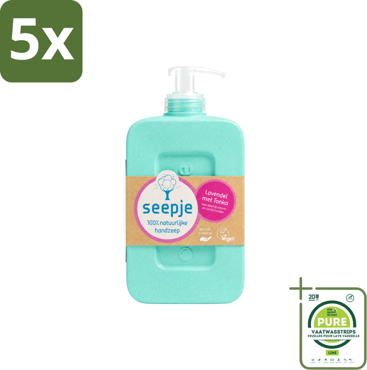 5 x Seepje - Handzeep - Zachte Geur - Lavendel met Tonka - 300 ml - Grootverpakking - Vaatwasstrips - Handzeep - Natuurlijke Handzeep - Handverzorging - Lavendel - Tonka