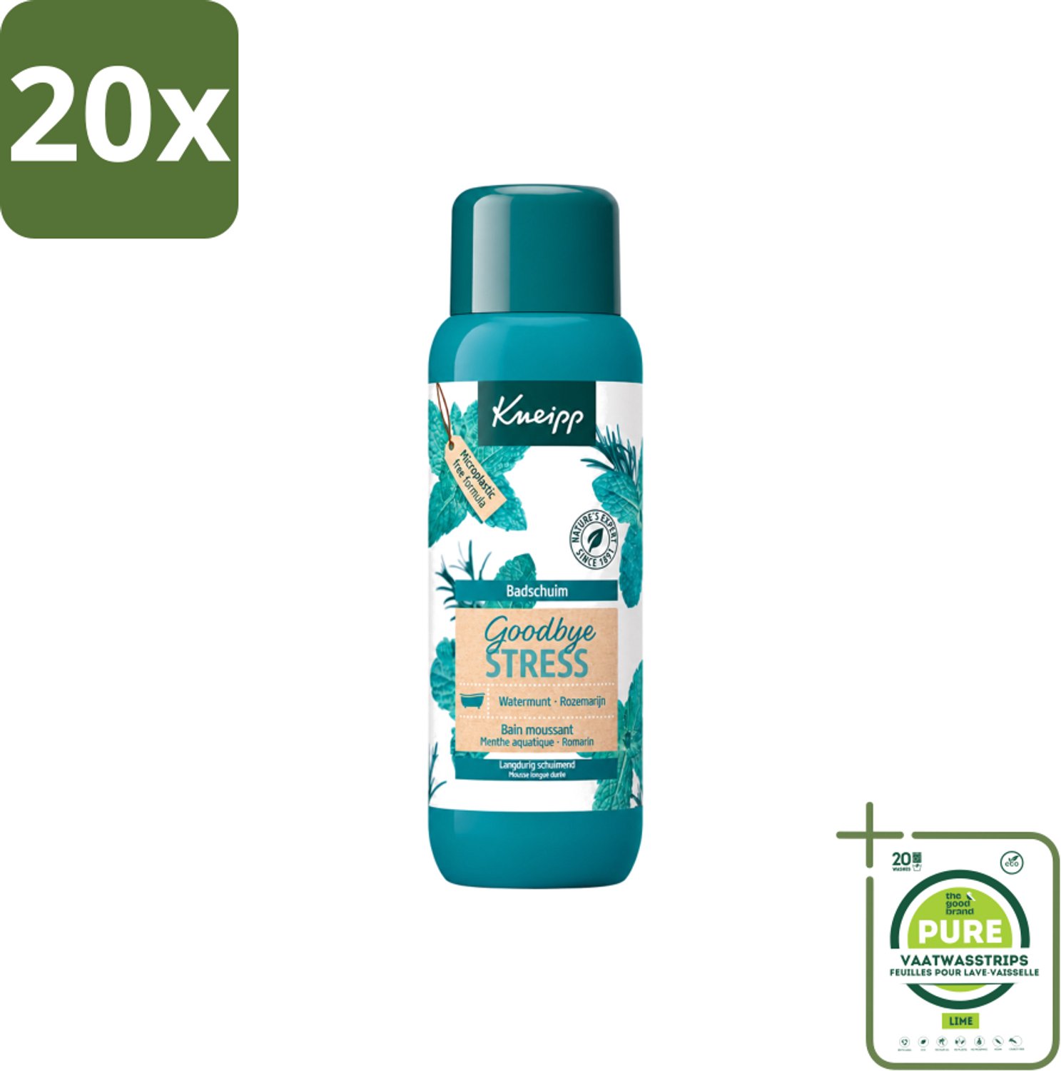 20 x Kneipp - Badschuim - Goodbye Stress - Watermunt & Rozemarijn - 400 ml - Grootverpakking - Vaatwasstrips - Stressvermindering - Badschuim - Watermunt - Rozemarijn - Ontspanning