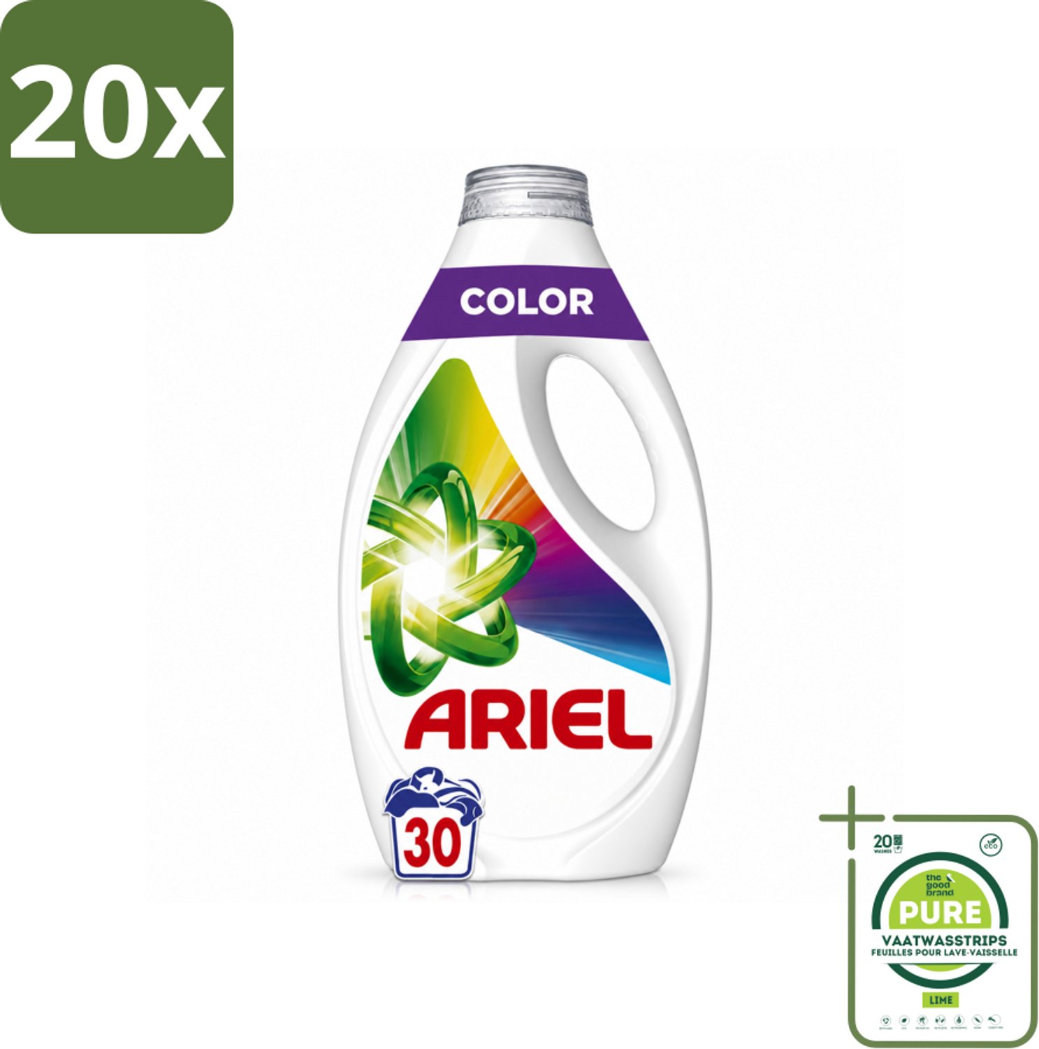 20 x Ariel - Vloeibaar Wasmiddel - Color - 30 Wasbeurten - 1350 ml - Grootverpakking - Vaatwasstrips - Kleurbehoud - Vlekverwijdering - Wasmiddel - Wasbeurt - Wasmachine