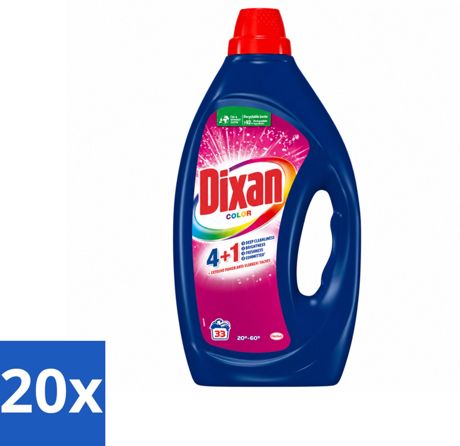 20 x Dixan - Vloeibaar wasmiddel - Voor gekleurde was - 33 wasbeurten - Voordeelverpakking - 20 stuks