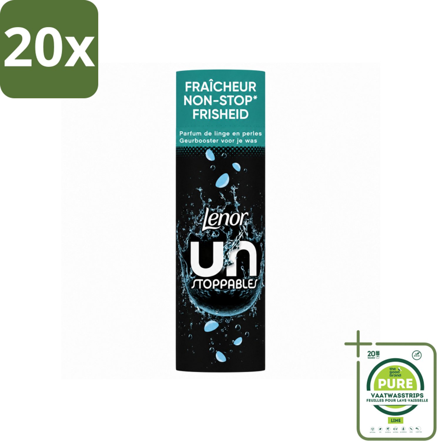 20 x Lenor Unstoppables - Geurbooster - Fris - Non-Stop Frisheid - 19 Wasbeurten - Grootverpakking - Vaatwasstrips - Geurbooster - Frisheid - Citrus - Fruit - Bloemen