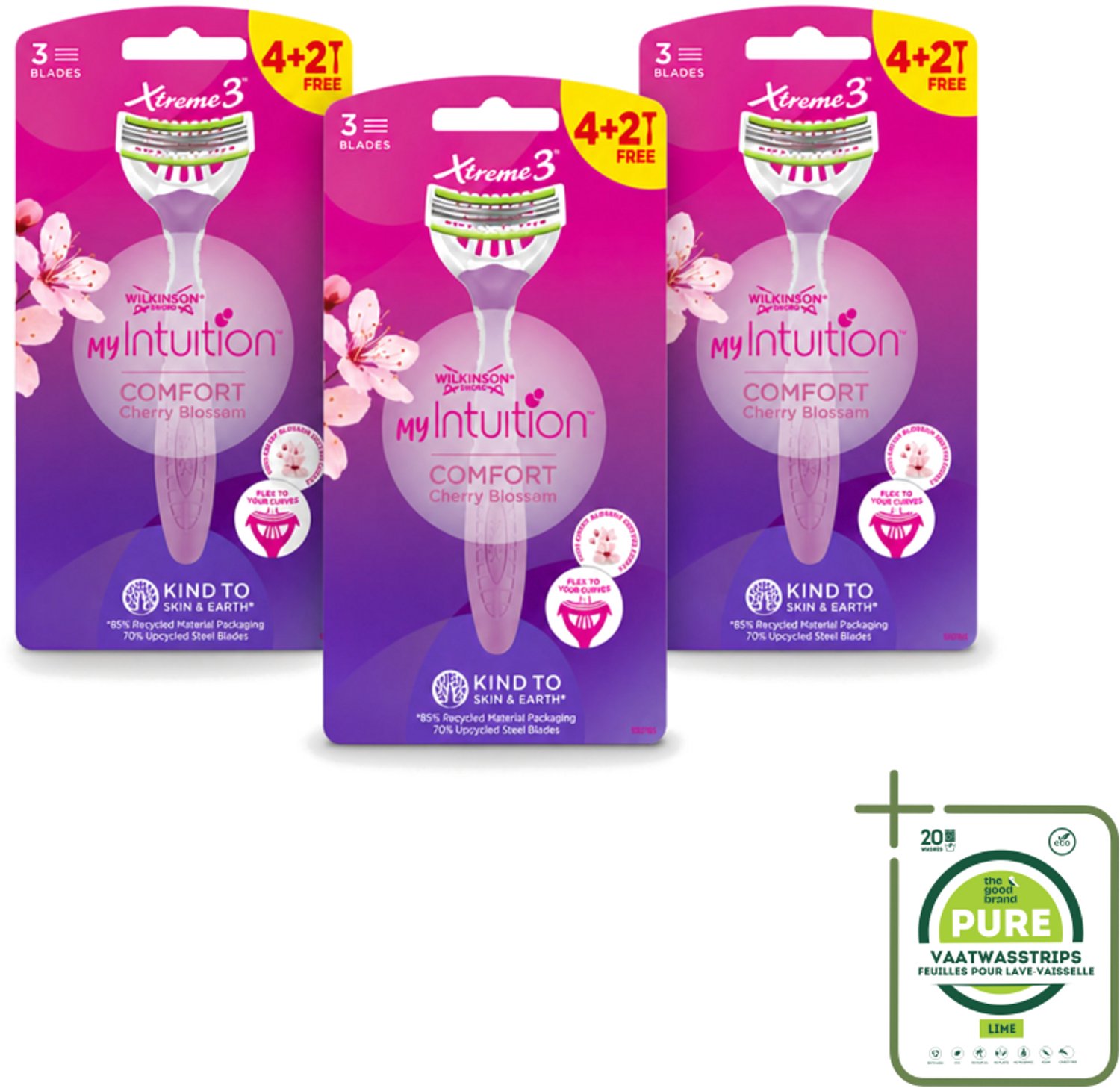3 x Wilkinson - Wegwerpscheermesjes - Xtreme 3 My Intuition - Comfortabel - 6 mesjes - Grootverpakking - Vaatwasstrips - Wegwerpscheermesjes - Vrouwelijke Scheermesjes - Comfortabele Scheermesjes - Zachte Scheermesjes - Huidverzorging