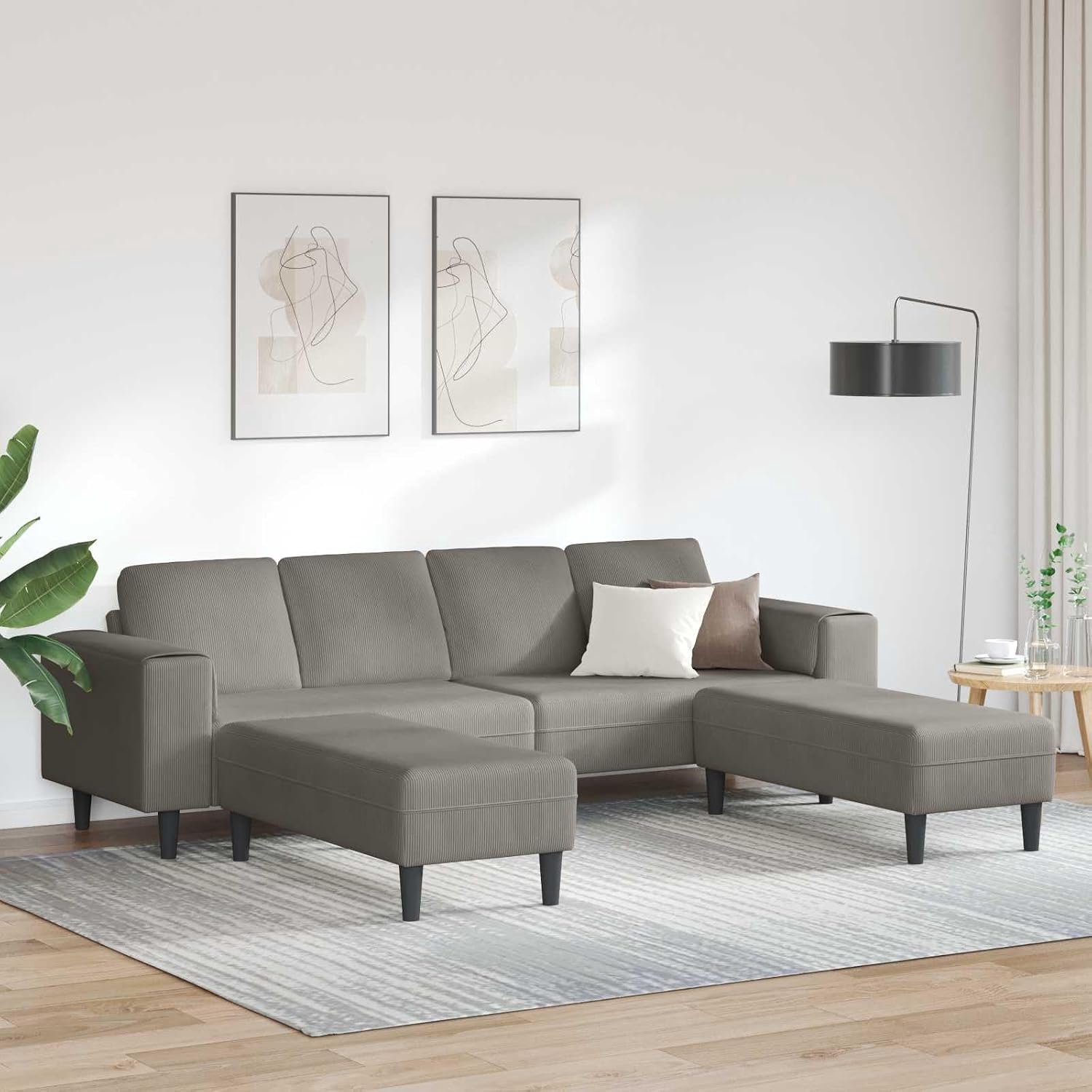 Bank met kussen in lichtgrijs 250 x 188 x 76 cm, van corduroy, elegante comfortabele bank met ademend design en robuuste verenkussen voor stijlvolle ontspanning