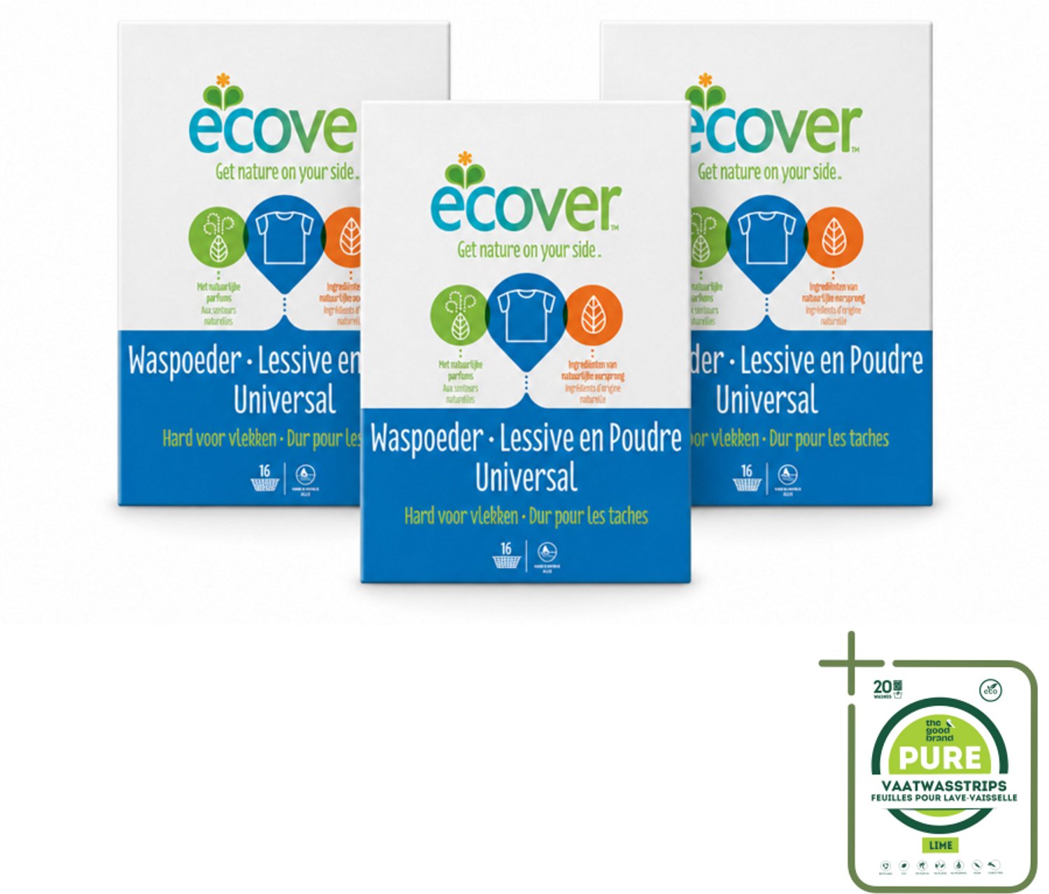 3 x Ecover - Waspoeder Universal - Voor witte & bonte was - 1,2 kg - Grootverpakking - Vaatwasstrips - Waspoeder - Was - Vuil Verwijderen - Vlekken Verwijderen - Milieuvriendelijk