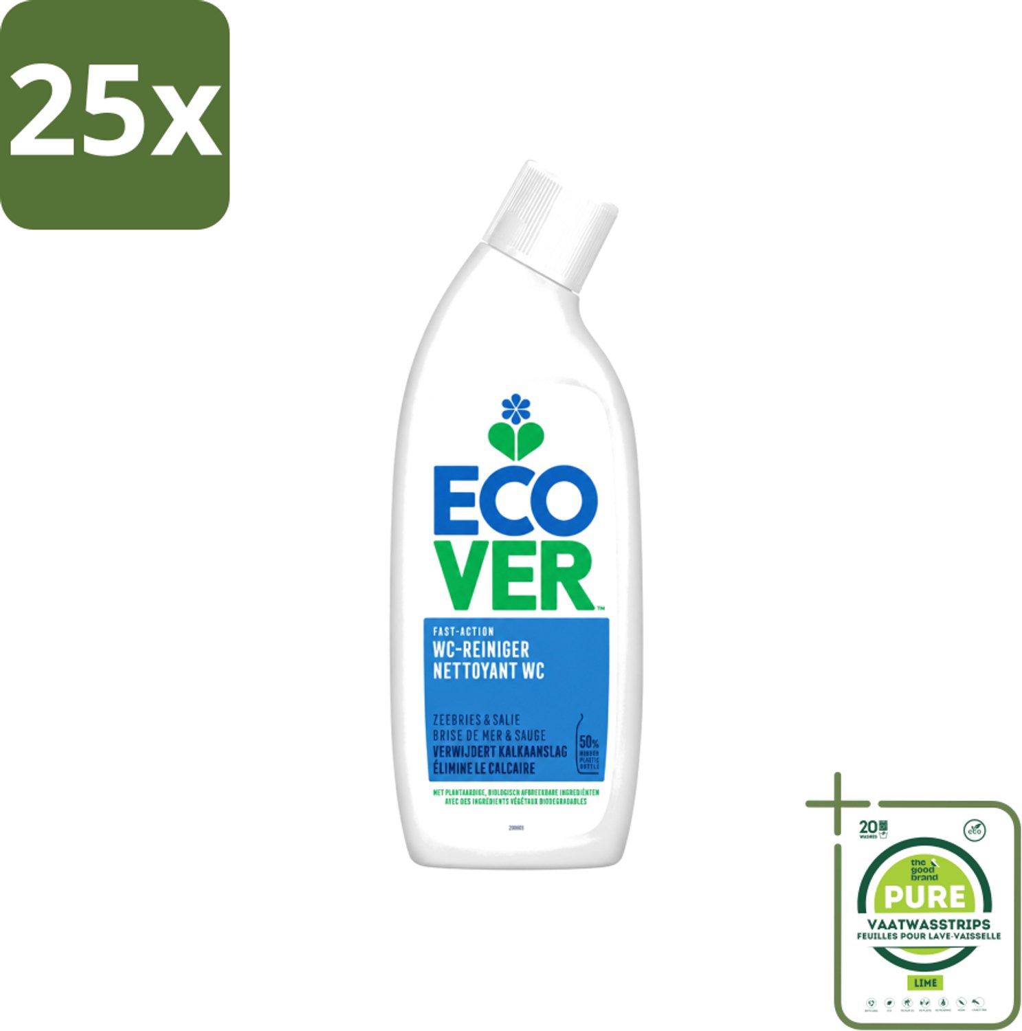 25 x Ecover - Toiletreiniger - Zeebries & Salie - 750 ml - Grootverpakking - Vaatwasstrips - Toiletreiniger - Zeebries - Salie - Natuurlijke Geur - Plantaardige Reiniging