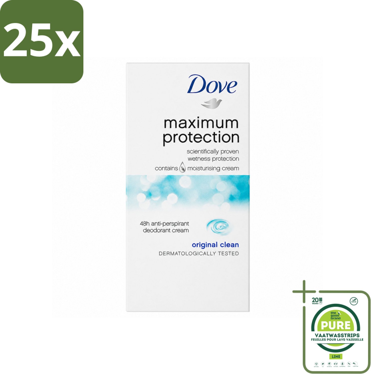 25 x Dove Deodorant Stick - Maximum Protection - Original Clean - 45 ml - Grootverpakking - Vaatwasstrips - Anti-transpirant - Zweetbestendig - Geurbestendig - Okselverzorging - Dermatologisch Getest