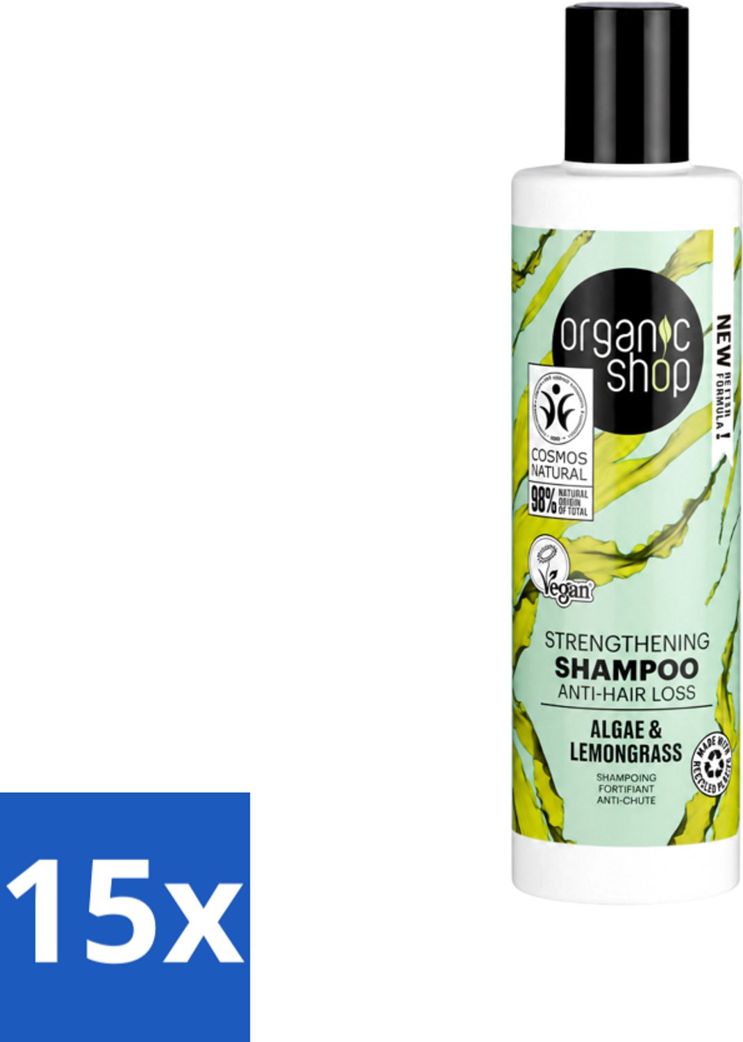 15 x Organic Shop - Algae & Lemongrass Strengthening Shampoo - Versterkend en Herstellend - 280 ml - Voordeelverpakking - 15 stuks