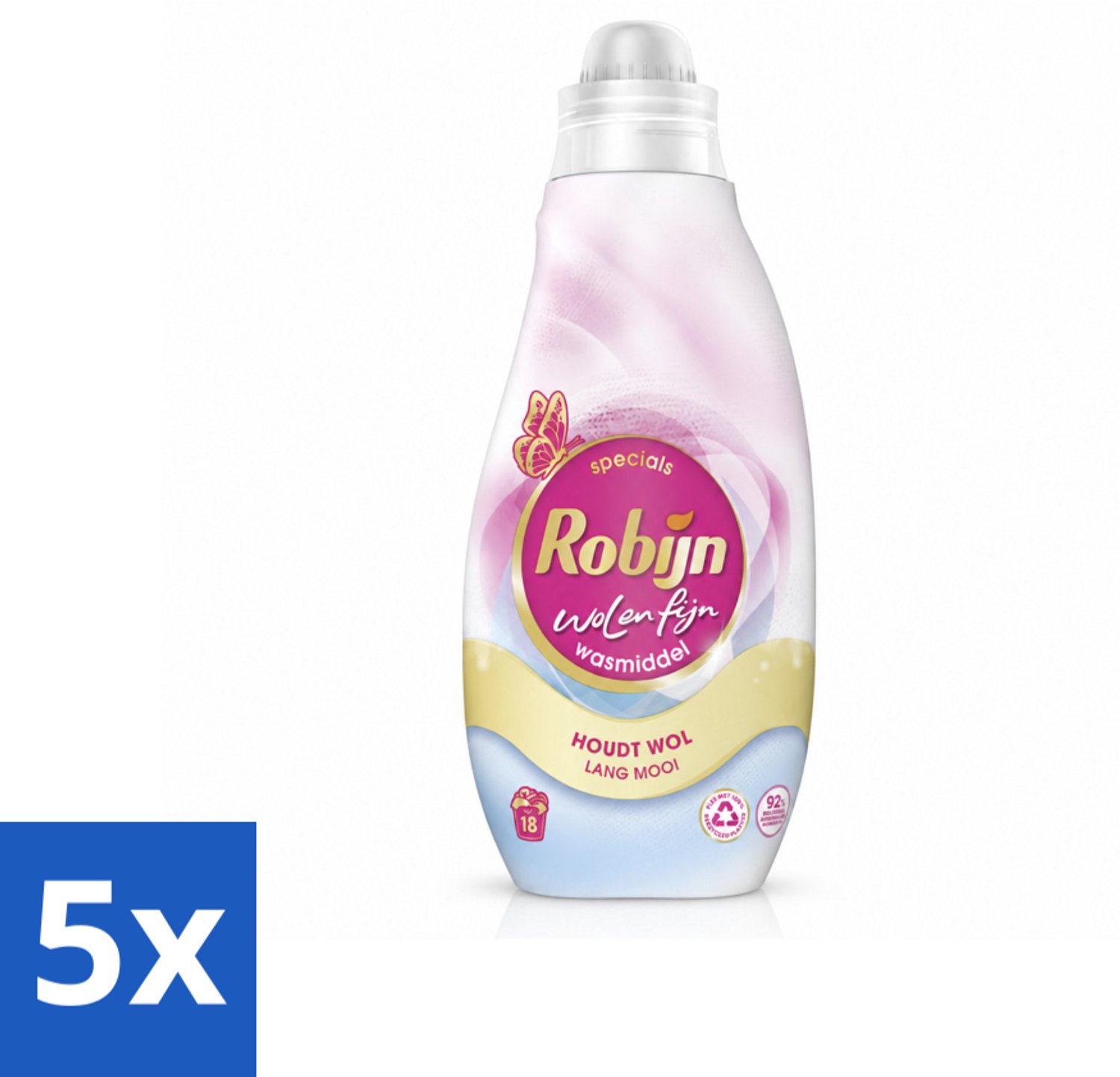 5 x Robijn Specials - Wol & Fijn - Vloeibaar Wasmiddel - 18 Wasbeurten - Voordeelverpakking - 5 stuks