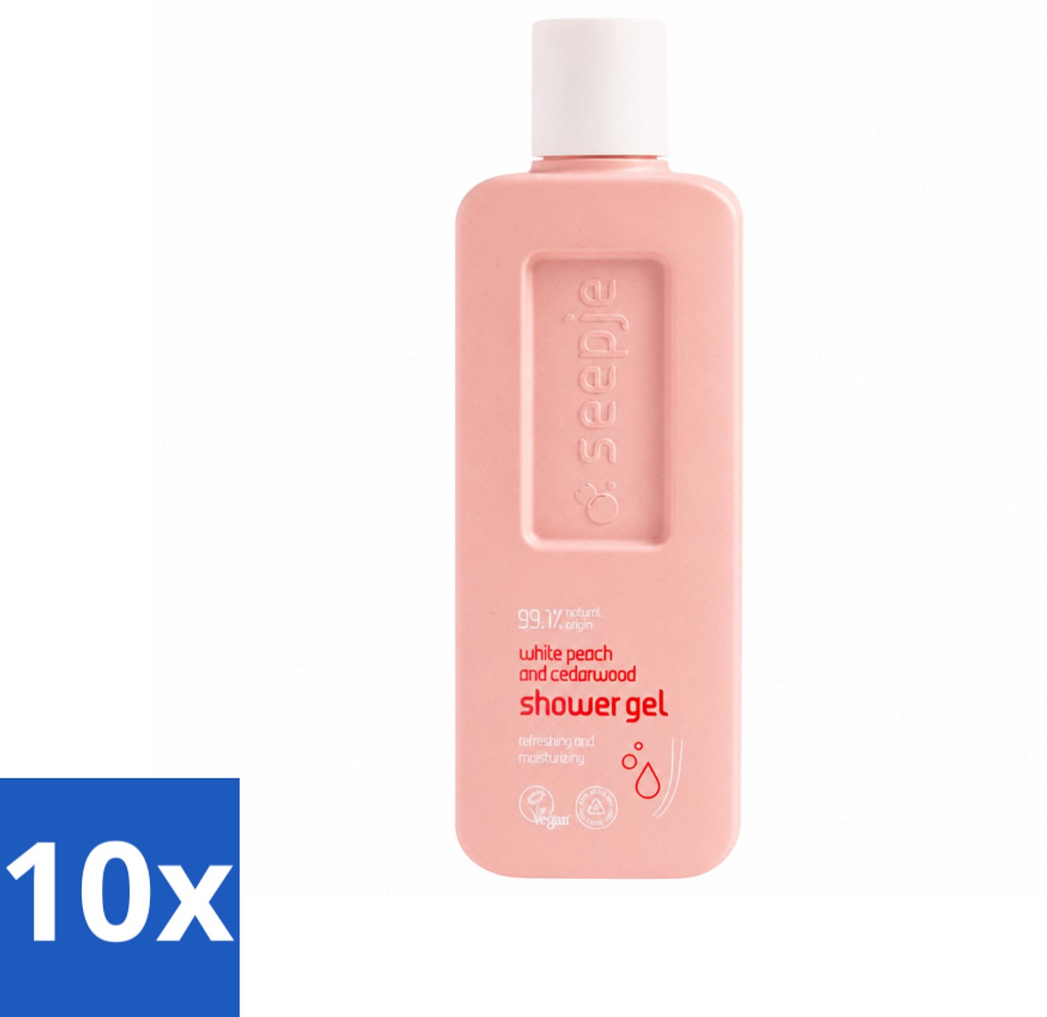 10 x Seepje - Douchegel - Natuurlijke Geur - Witte Perzik en Cederhout - 300 ml - Voordeelverpakking - 10 stuks