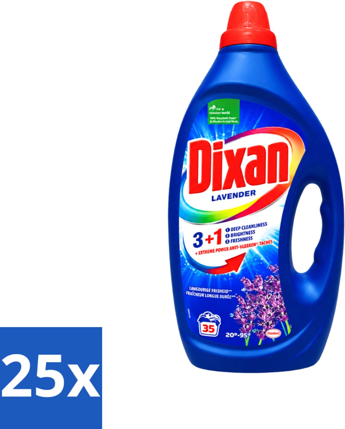 25 x Dixan - Vloeibaar Wasmiddel en Vlekverwijderaar - Witte en Gekleurde Was - Lavendel - 35 Wasbeurten - Voordeelverpakking - 25 stuks