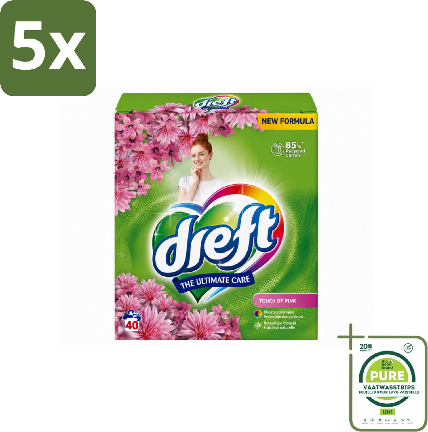 5 x Dreft – Touch Pink – Poeder Wasmiddel – 2,6 kg – 40 wasbeurten - Grootverpakking - Vaatwasstrips - Wasmiddel Poeder - Wasmiddel Voor Kleding - Frisheid Wasmiddel - Kleurbescherming Wasmiddel - Anti-kreukwerking