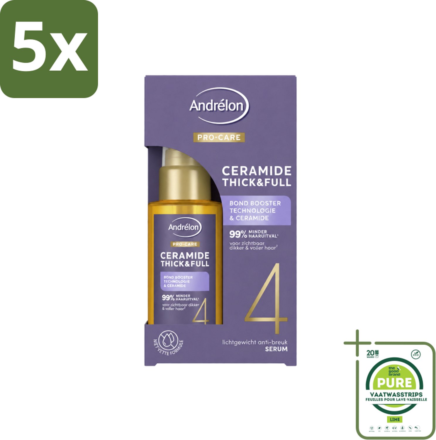5 x Andrélon – Serum – Pro Care – 50 ml - Grootverpakking - Vaatwasstrips - Fijn Haar Verzorging - Dun Haar Verzorging - Haar Versterken - Haar Verdikken - Haar Beschermen