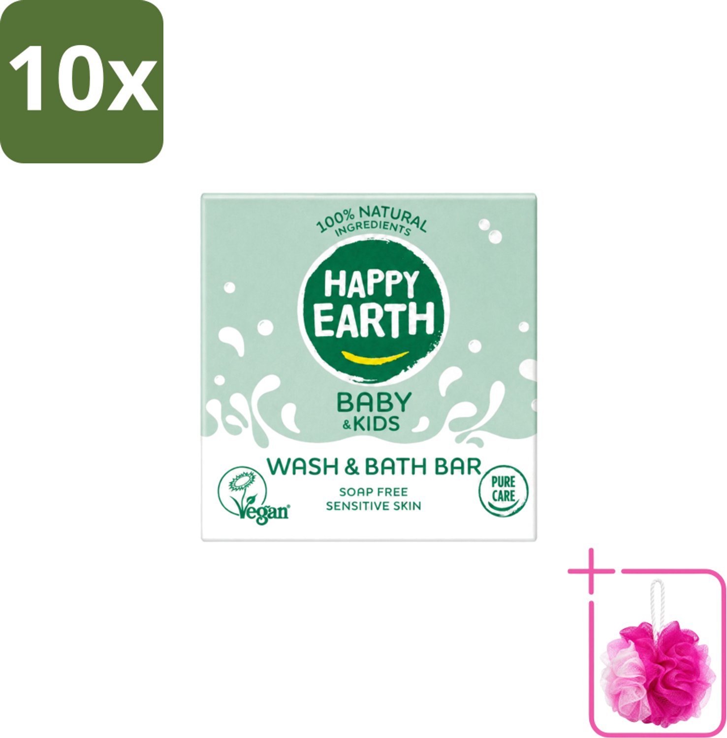 10 x Happy Earth – Wash & Bath Bar – 100% Natuurlijk Baby & Kids – 50 g - Bulkverpakking - Baby wasbar - Douchemop - Kind badbar