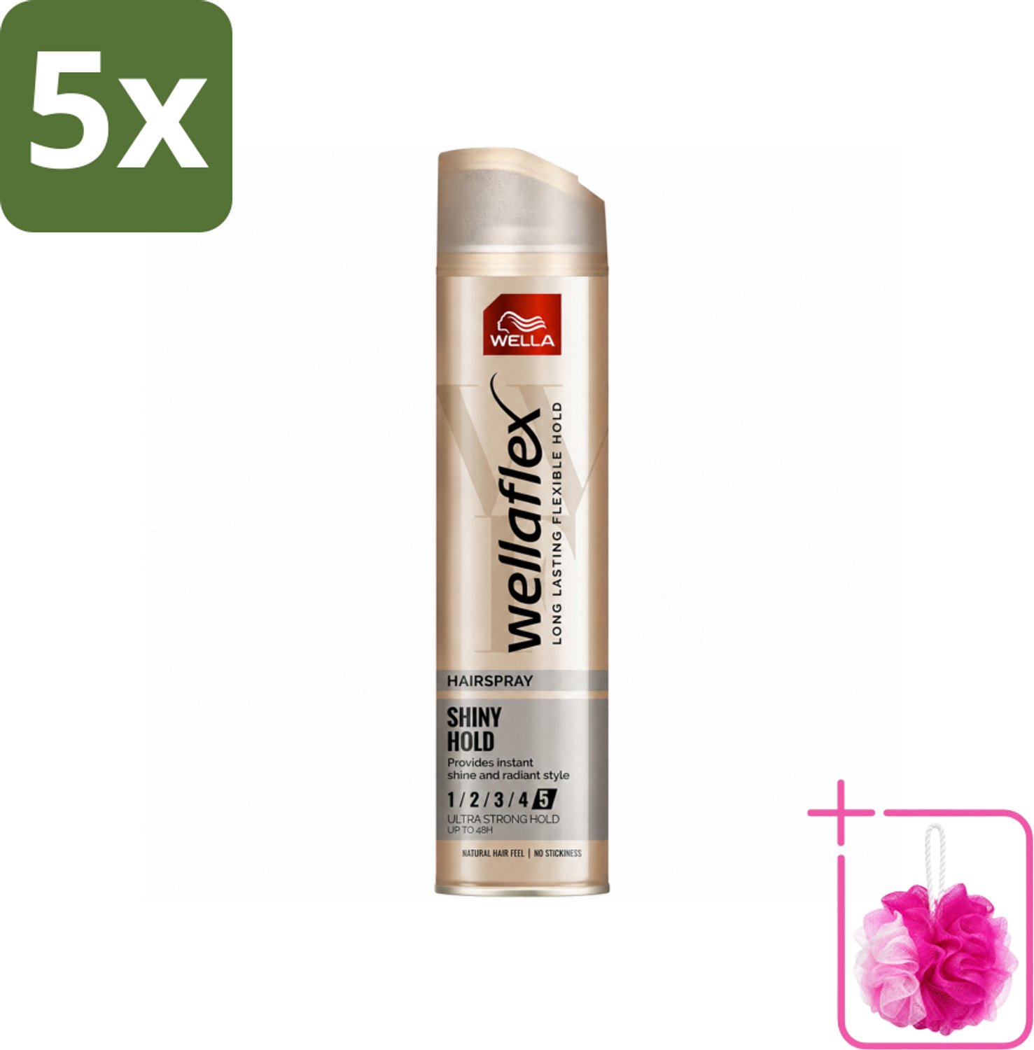 5 x Wella – Flex Shine Ultra Strong – Haarspray – 250 ml - Bulkverpakking - Haarspray - Douchemop - Glans