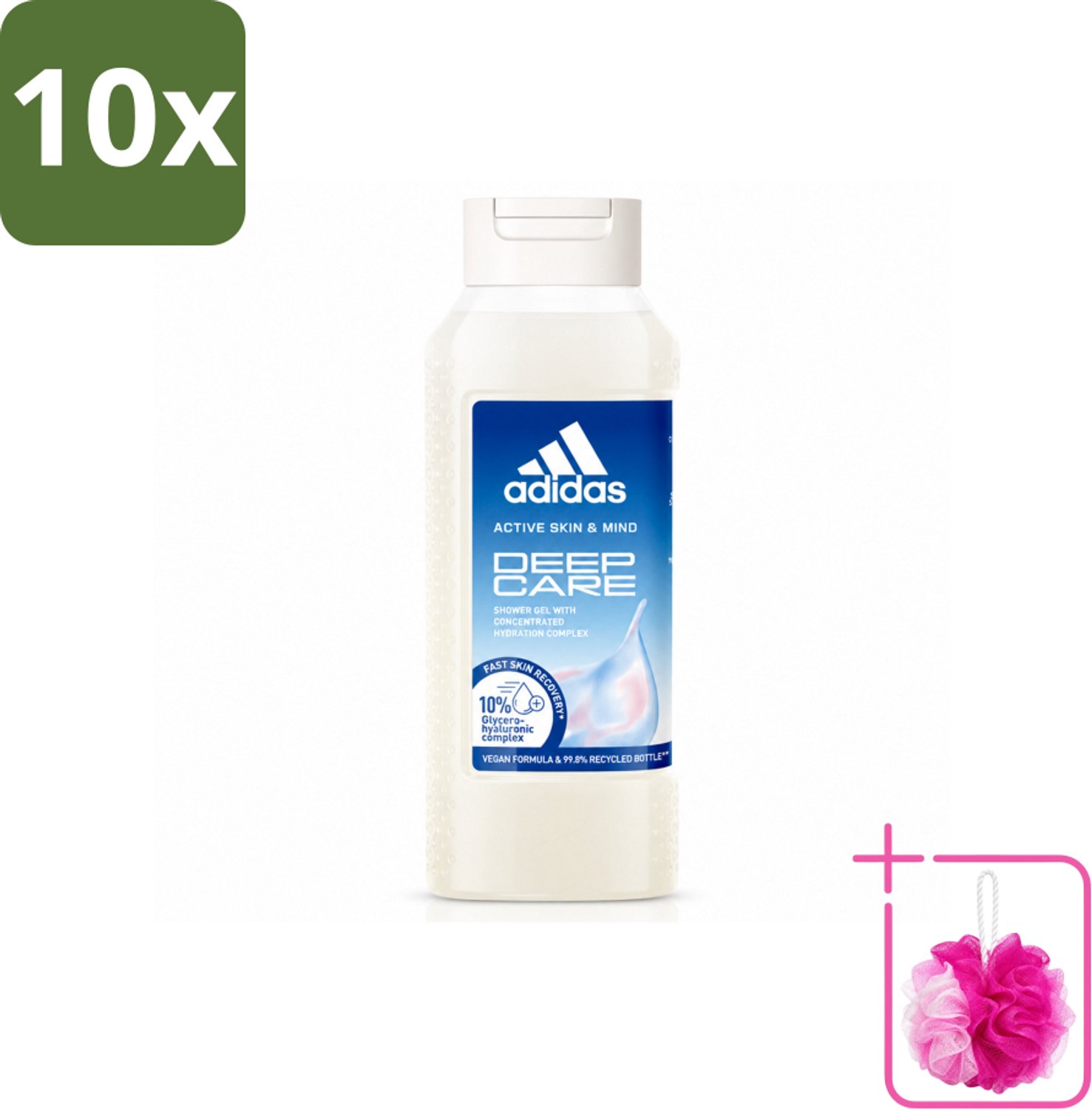 10 x Adidas – Douchegel – Active Skin & Mind Deep Care – 250 ml - Bulkverpakking - Hydratatie na sport - Douchemop - Huid verzorging