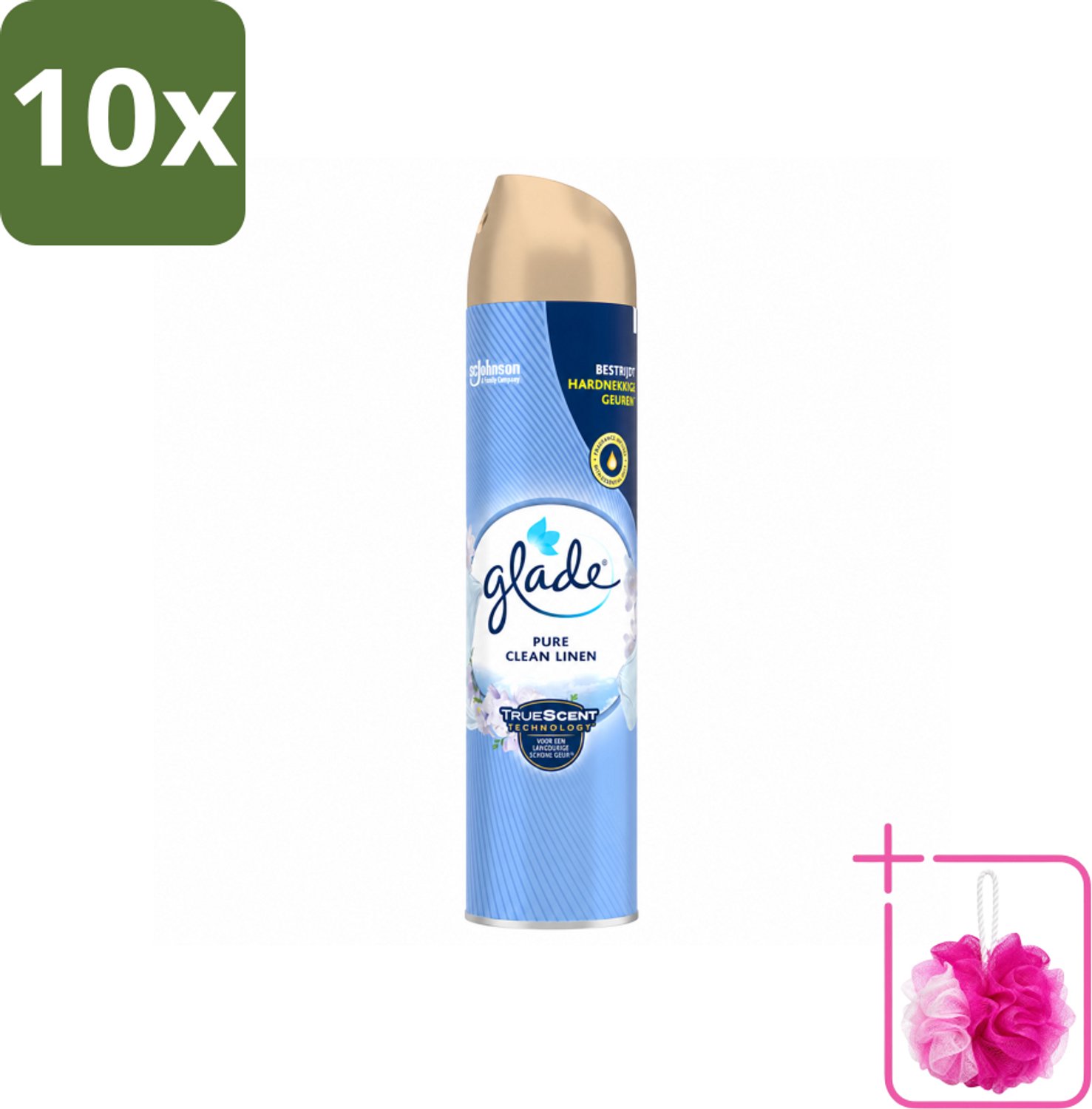 10 x Glade – Luchtverfrisser Spray – Pure Clean Linen – 300 ml - Bulkverpakking - Luchtverfrisser linnen geur - Douchemop - Frisse luchtverfrisser spray