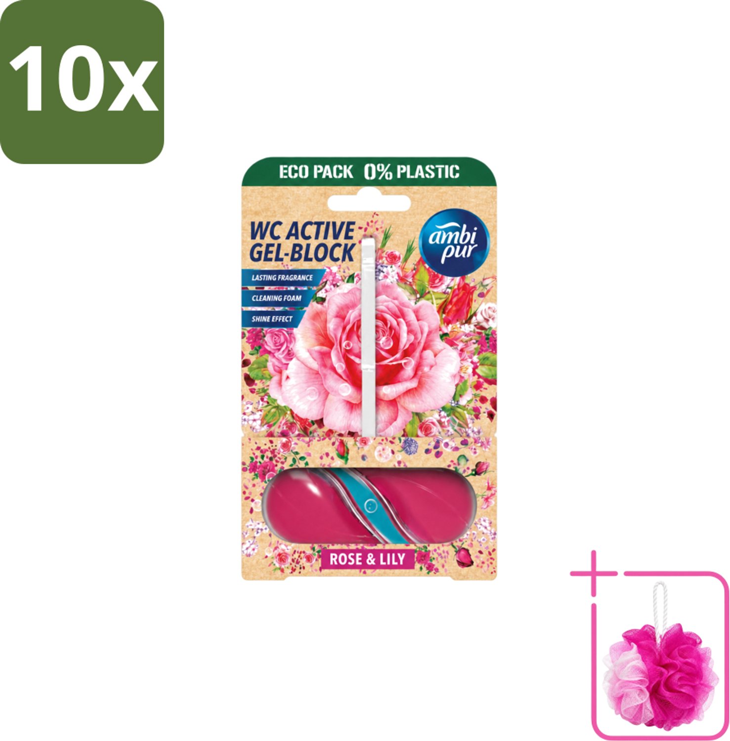 10 x Ambi Pur – Toiletblok – Roos & Lelie – 45 g - Bulkverpakking - Toiletblok roos en lelie - Douchemop - Frisse geur toilet