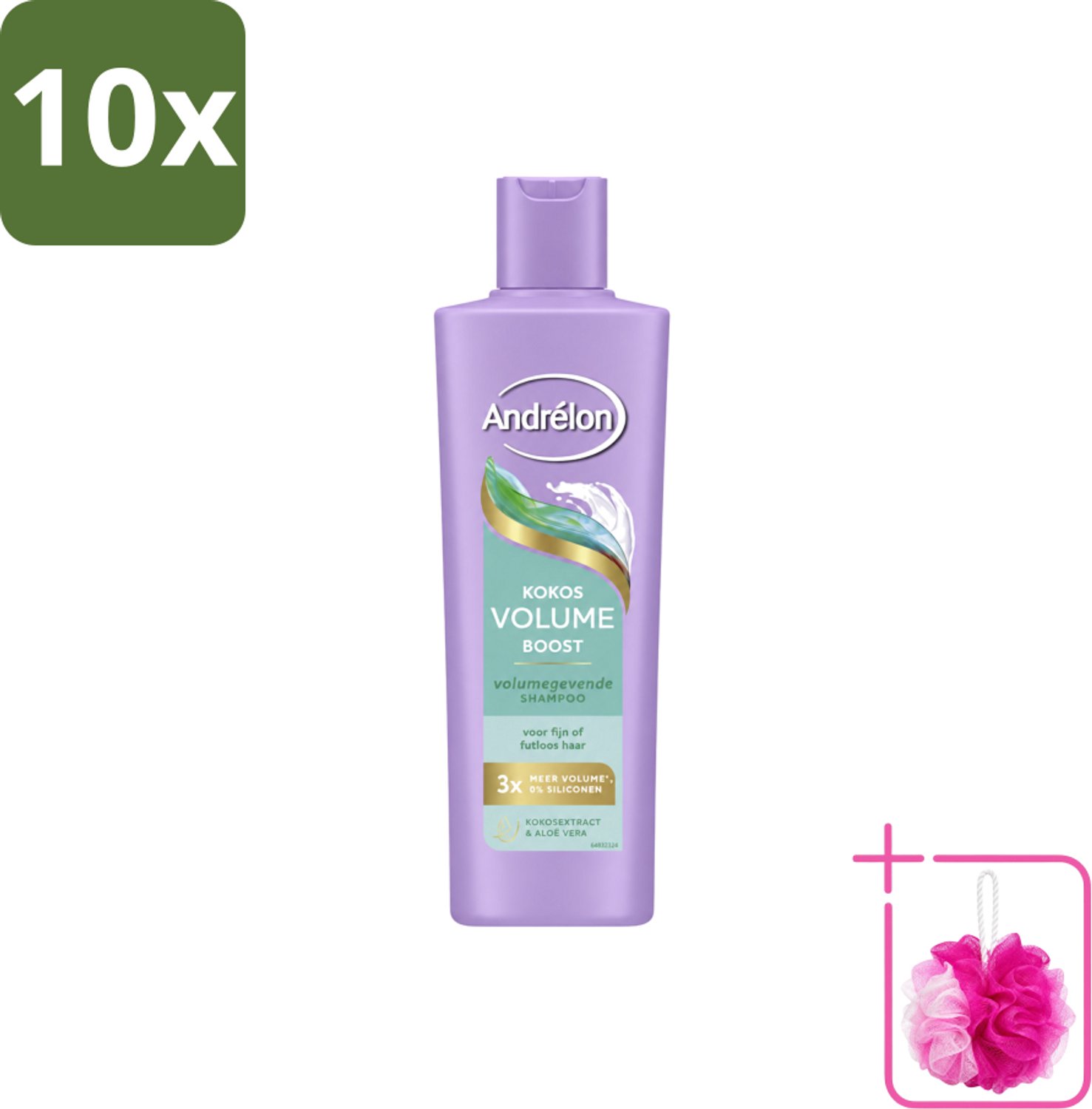 10 x Andrélon – Shampoo – Volume Boost – 250 ml - Bulkverpakking - Haar volume - Douchemop - Kokos shampoo