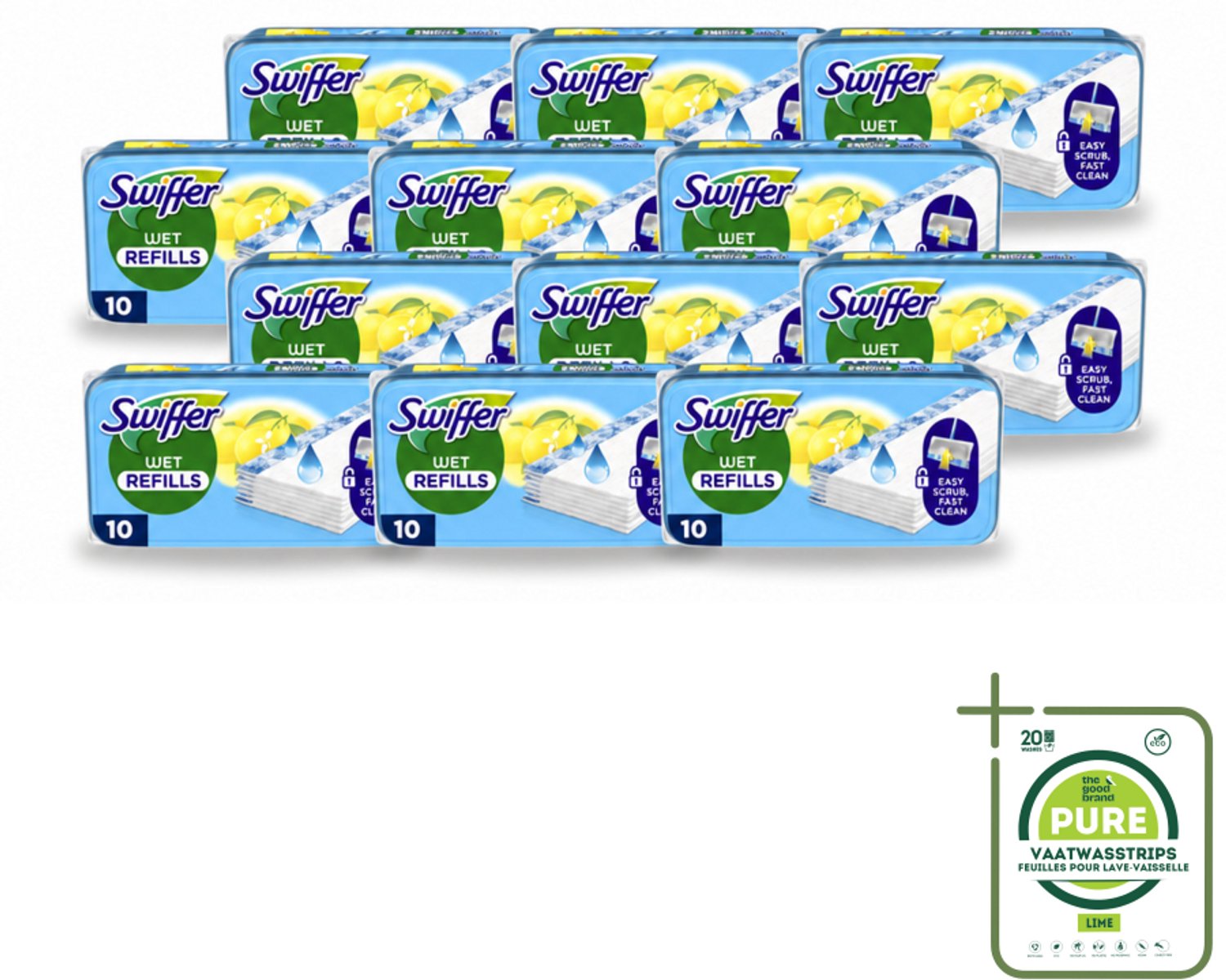 12 x Swiffer - Vloerdoekjes – Citrus Fresh – 10 doekjes - Grootverpakking - Vaatwasstrips - Vloerdoekjes Navullingen - Schoonmaak Doekjes - Citroengeur - Schrobdoekjes - Vuil Oplossen