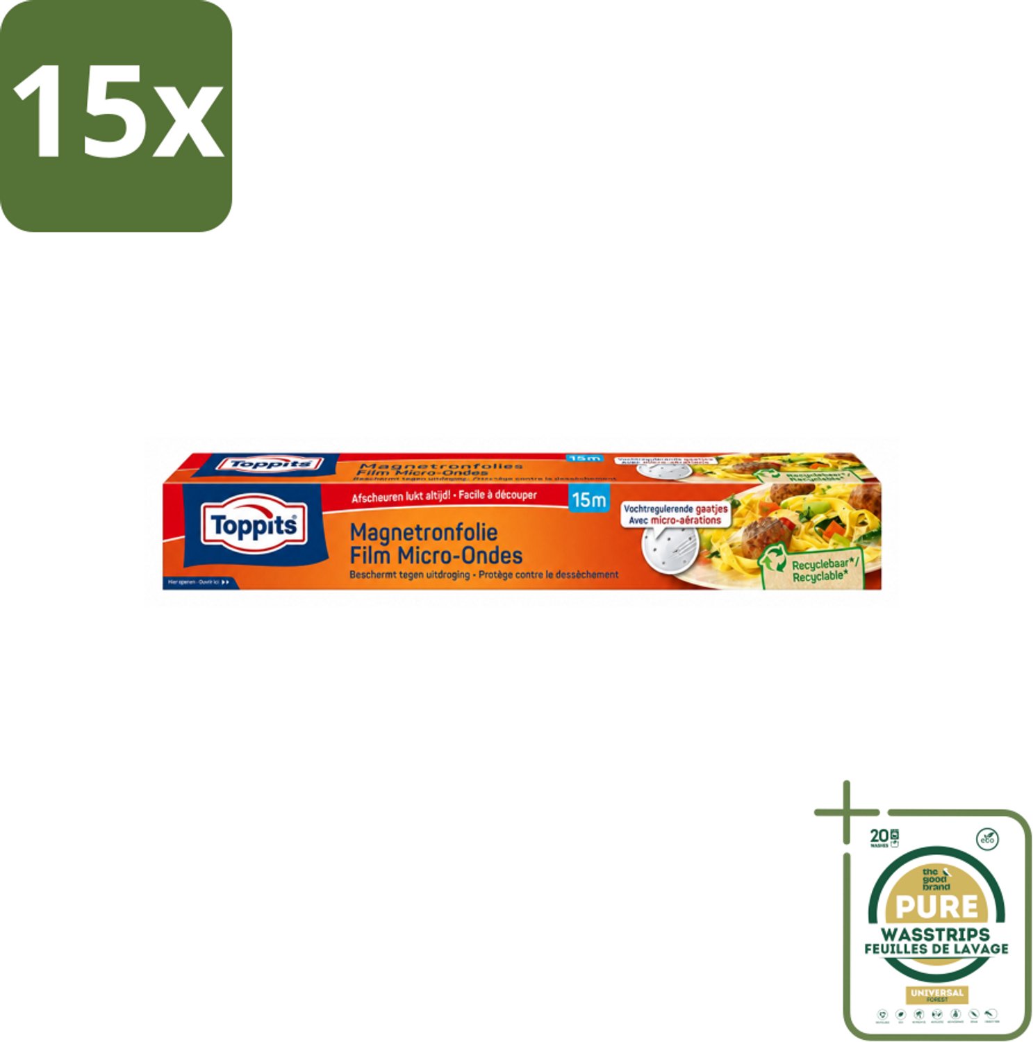 15 x Toppits – Magnetronfolie – 15 m - Wasstrips - Microgolffolie - Magnetronfolie - Vochtregulerende Folie - Zelfklevende Folie - Voedsel Opwarmen