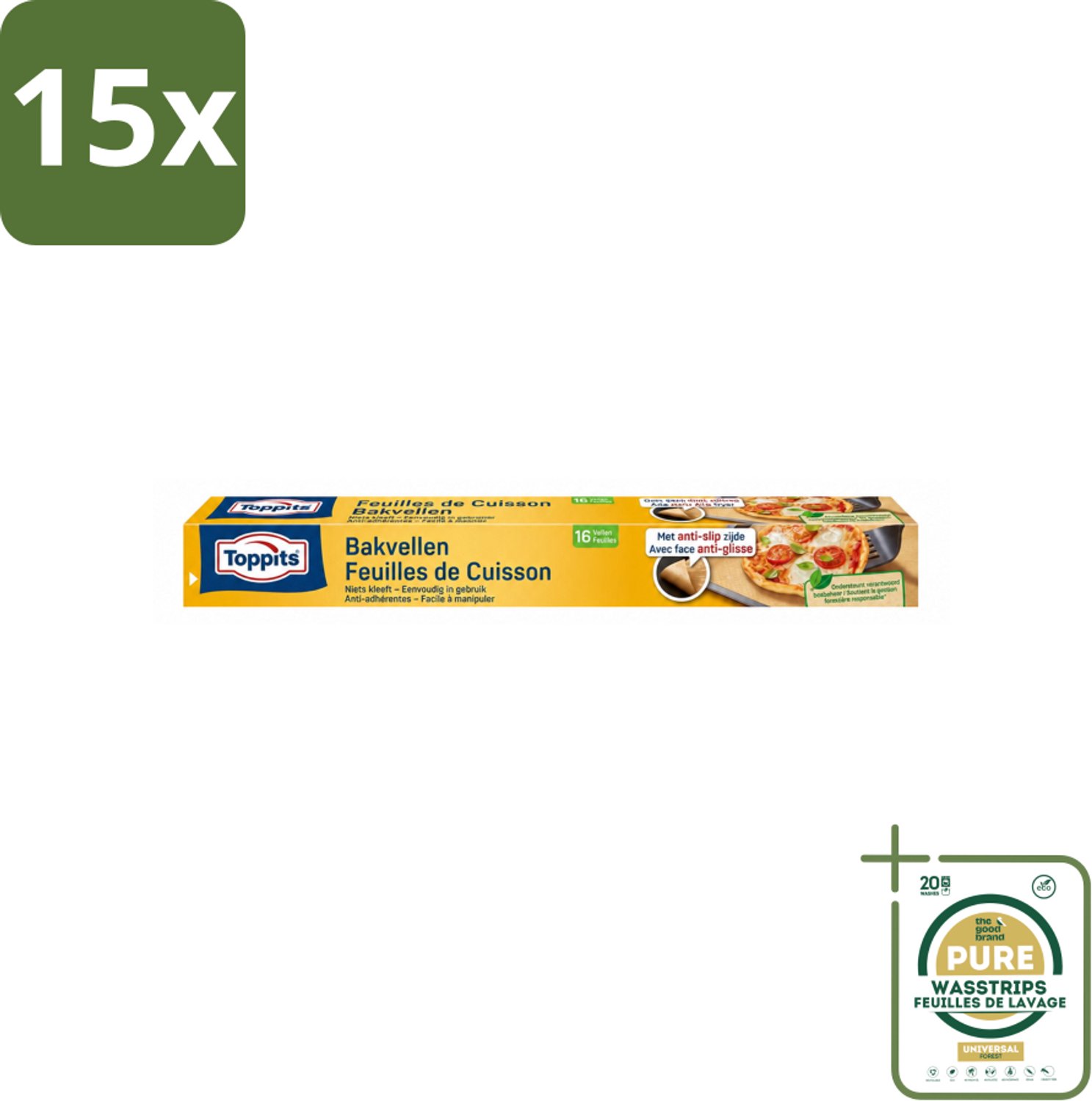 15 x Toppits – Bakpapiervellen – 16 vellen - Wasstrips - Bakpapier - Bakpapier Vellen - Bakpapier Met Antikleefbescherming - Bakpapier 3d - Bakpapier Voor Koekjes