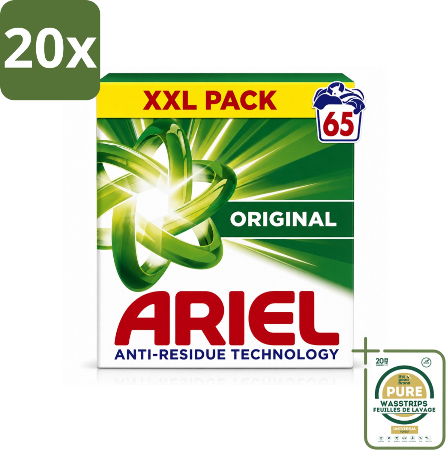 20 x Ariel – Original – Snel Oplosbaar Waspoeder – 3,58 kg - Wasstrips - Snel Oplosbaar Waspoeder - Koud Water Was - Anti-residu Technologie - Vlekverwijdering - Frisse Geur