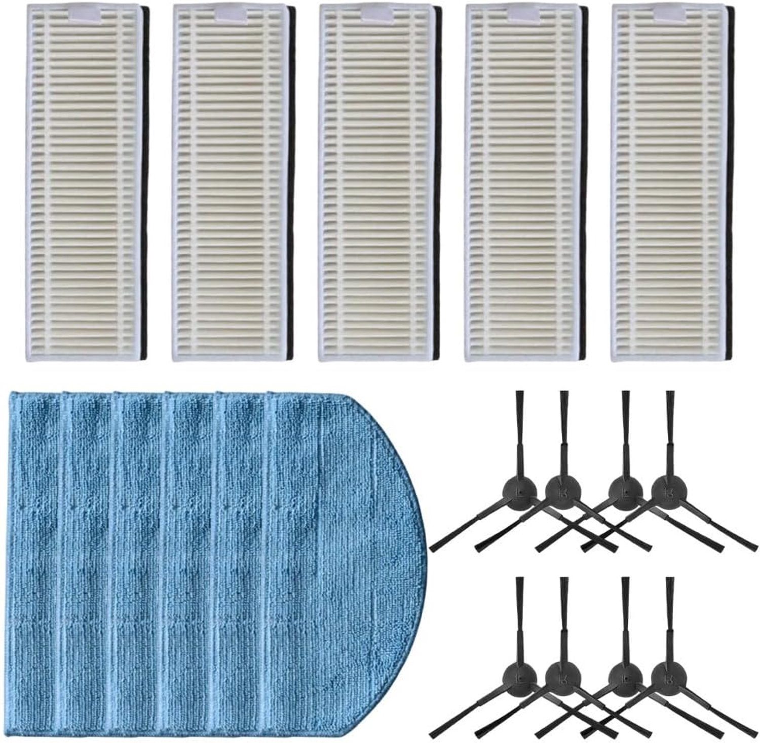 Set robotstofzuigers voor HEPA-filters, zijborstels en microvezel-dweilpads, 2 filters + 3 dweilpads + 4 zijborstels (B)
