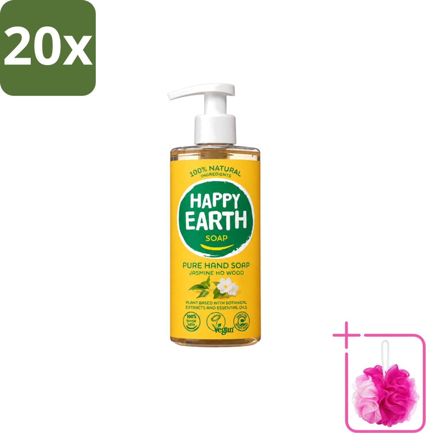 20 x Happy Earth – Handzeep – 100% Natuurlijk Jasmine Ho Wood – 300 ml - Bulkverpakking - Natuurlijke handzeep - Douchemop - Vegan handzeep