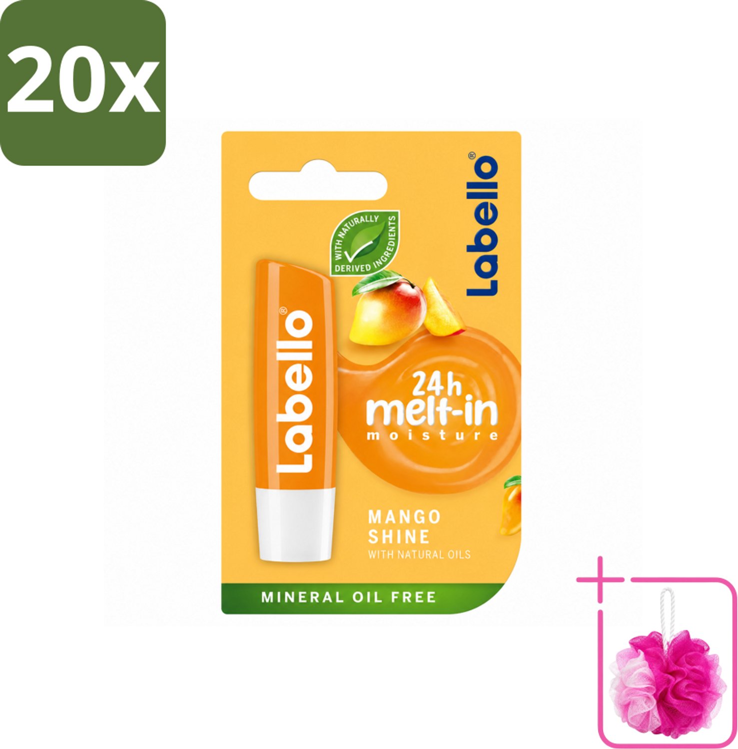 20 x Labello – Lippenbalsem -- Mango Shine – 4,8 g - Bulkverpakking - Lippenbalsem - Douchemop - Mango geur