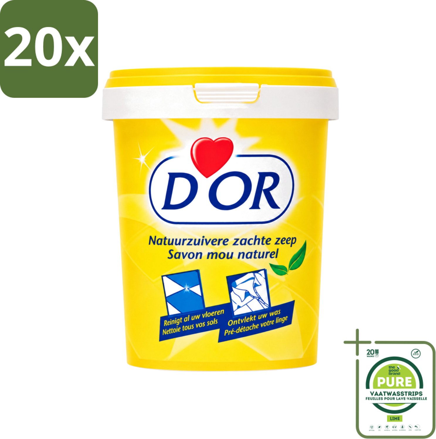 20 x D'Or - Natuurzuivere Zachte Zeep - Vast Zeepmiddel - Voor Vloeren en Was - 1 kg - Grootverpakking - Vaatwasstrips - Natuurlijke Zeep - Reiniging - Vlekverwijdering - Vloer Reinigen - Wasgoed Reinigen